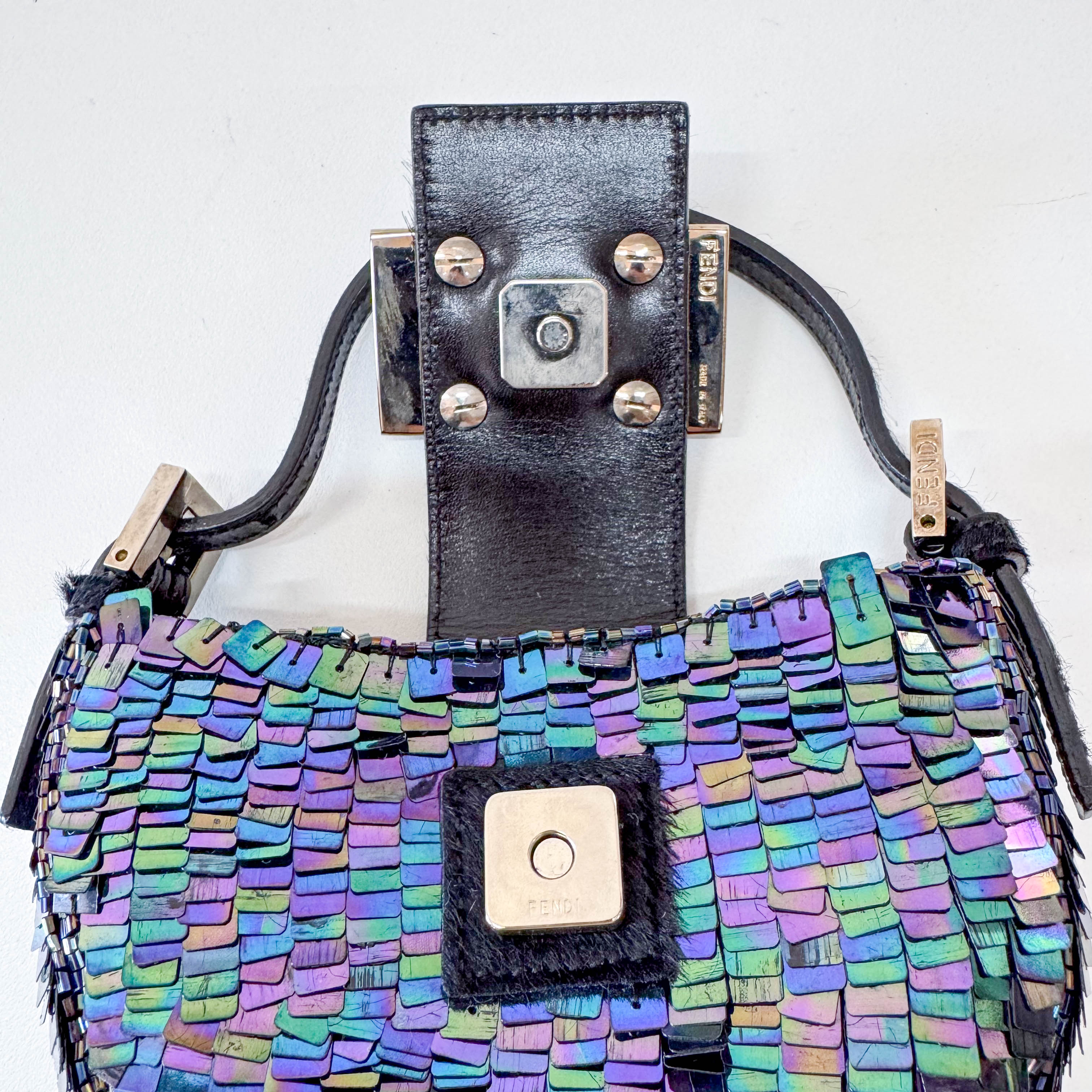 Croissant Sequin Mini Black Beaded Handbag