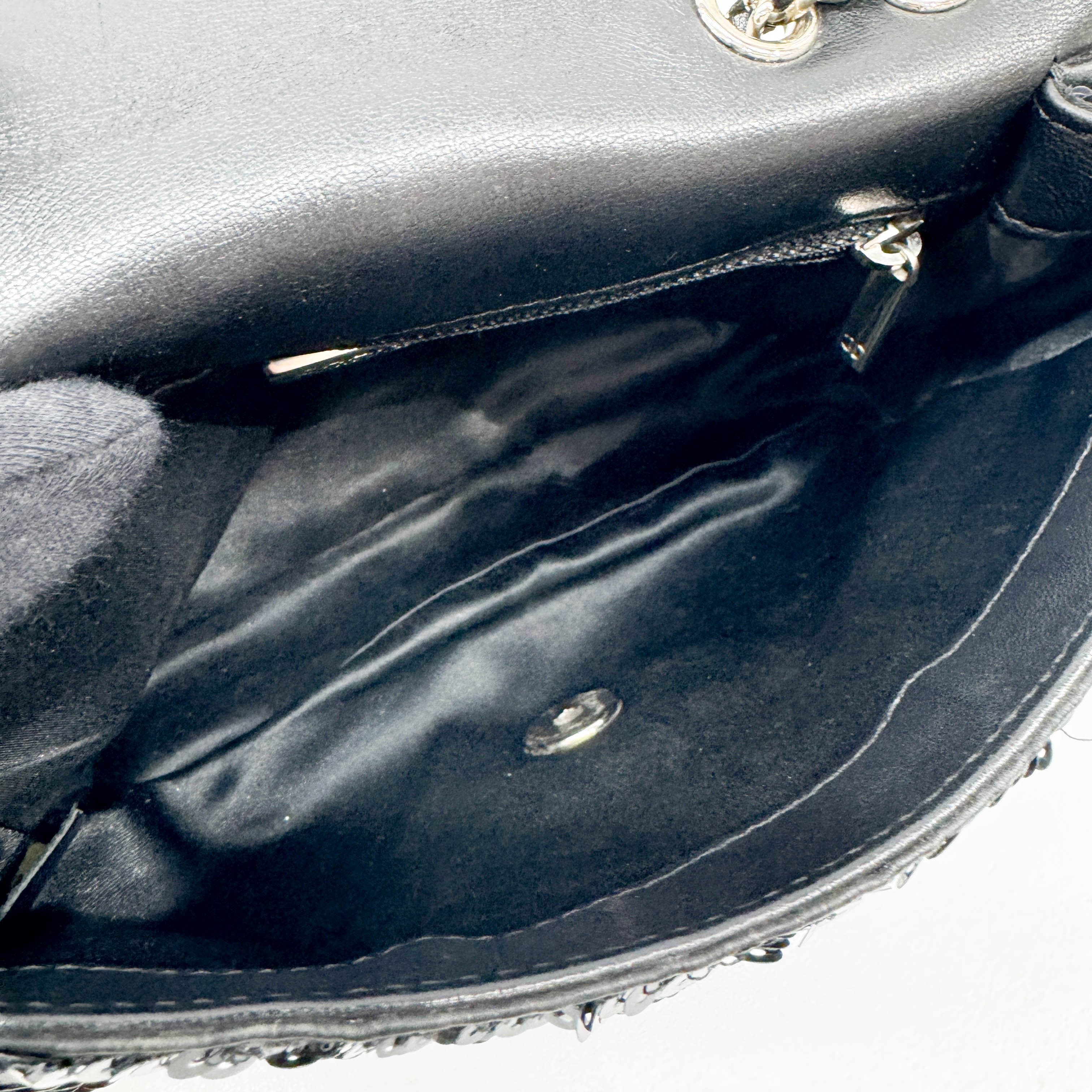 Mini Classic Flap Chevron Black Sequin Shoulder Bag