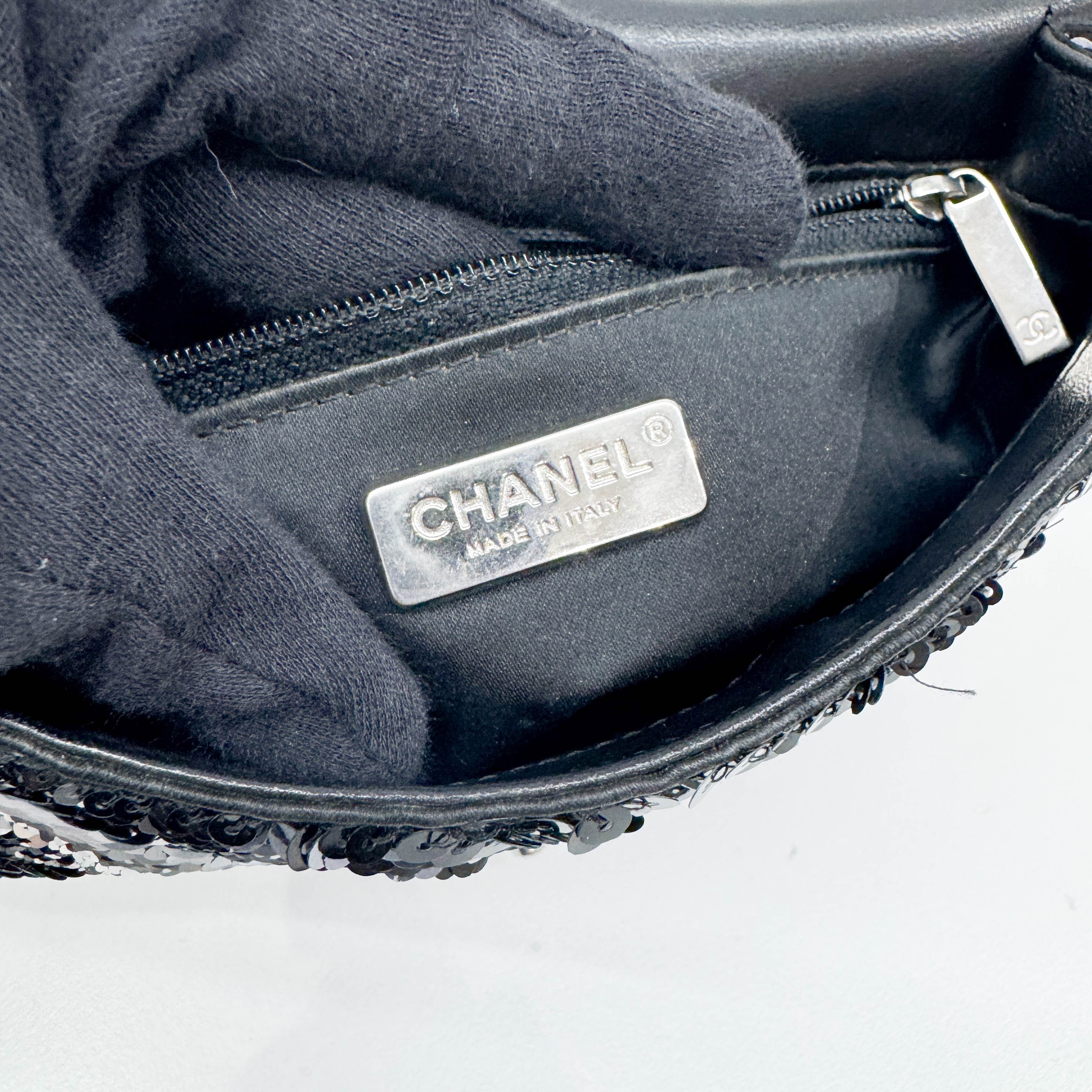 Mini Classic Flap Chevron Black Sequin Shoulder Bag