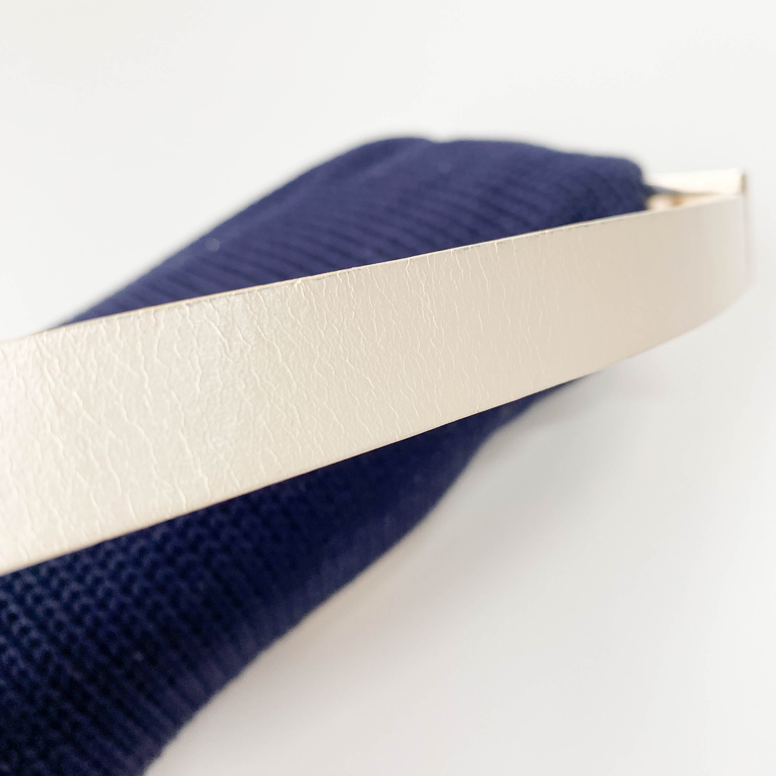 Baguette Navy Blue Wool with White Handle and Logo Shoulder Bag