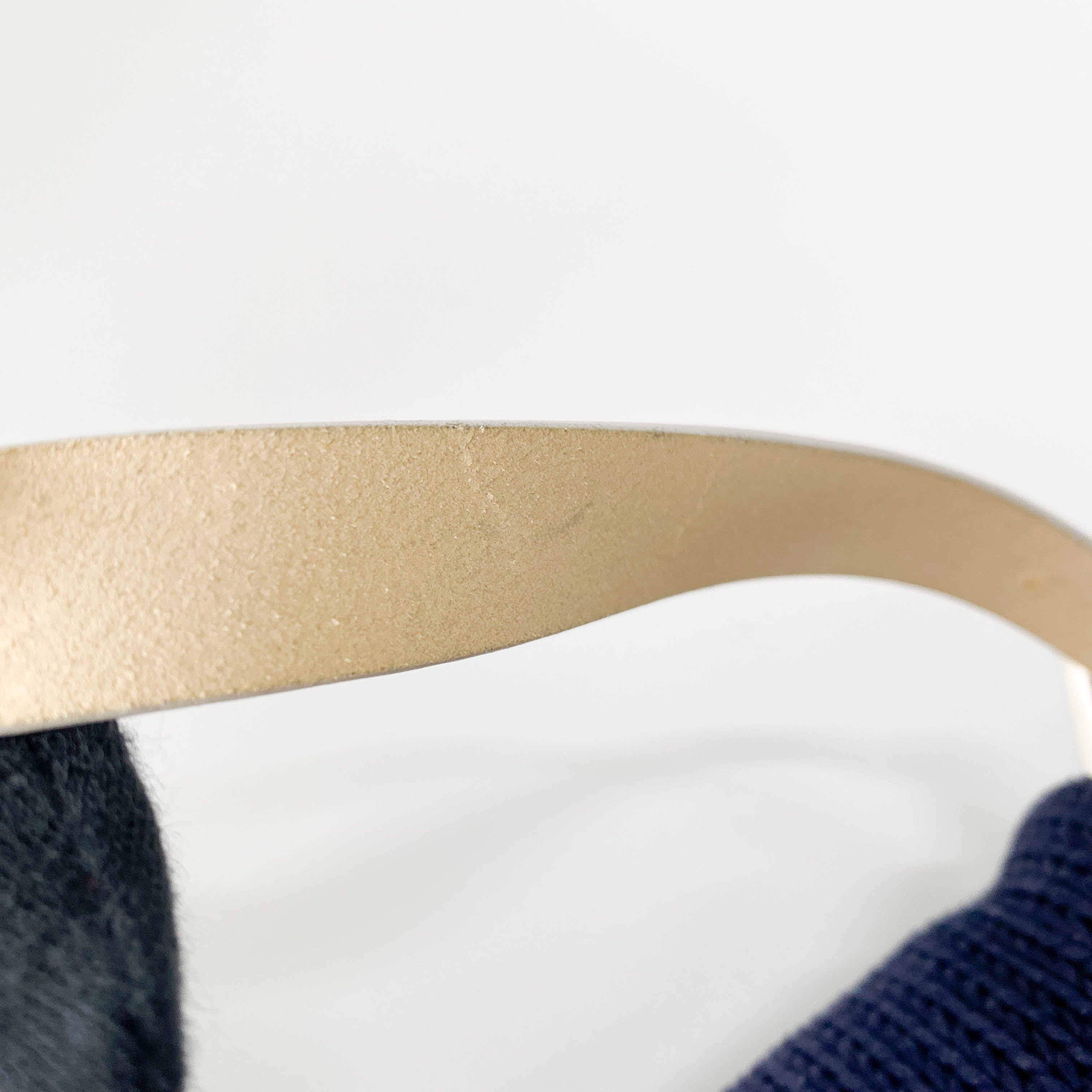 Baguette Navy Blue Wool with White Handle and Logo Shoulder Bag