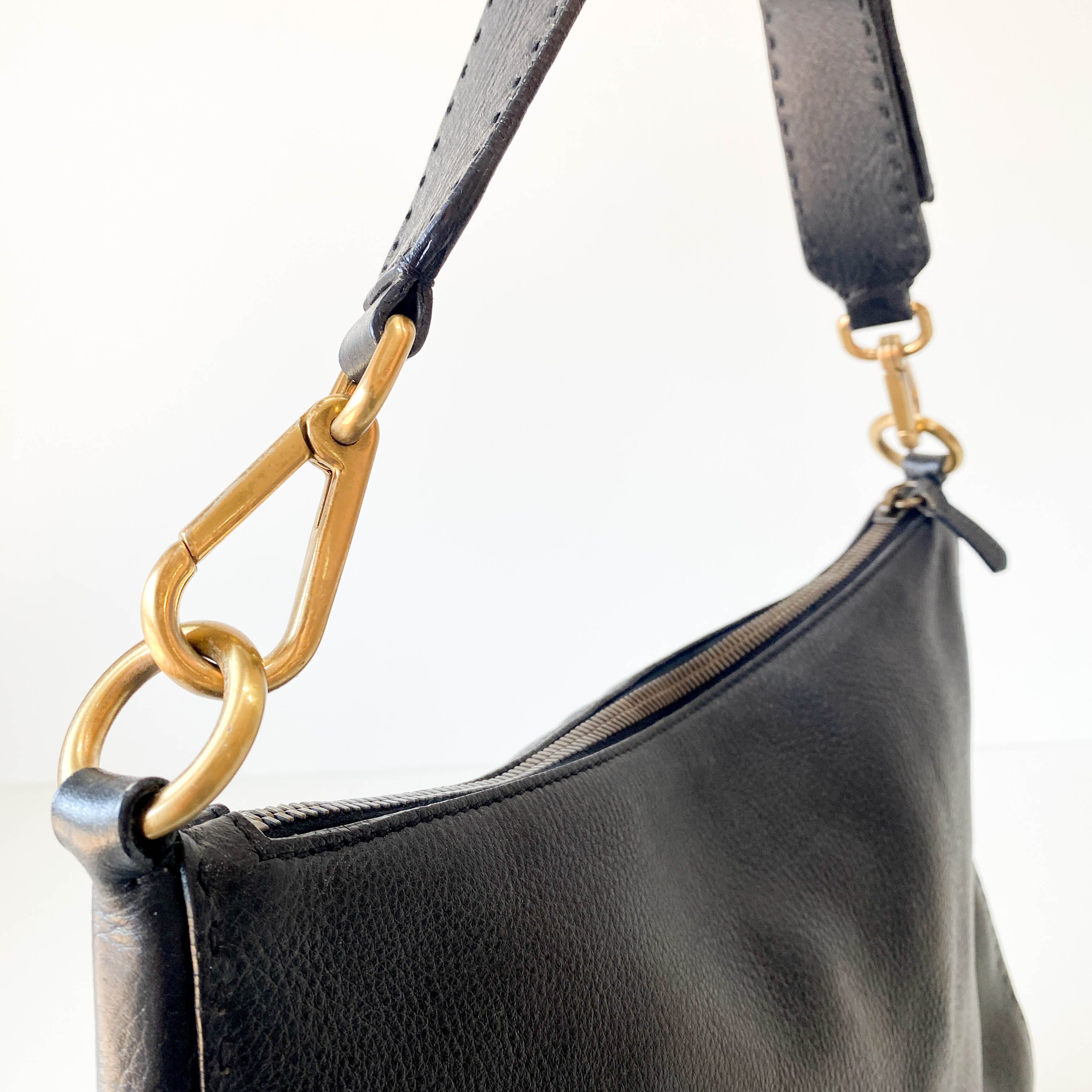 Leather Black Hobo Shoulder Bag