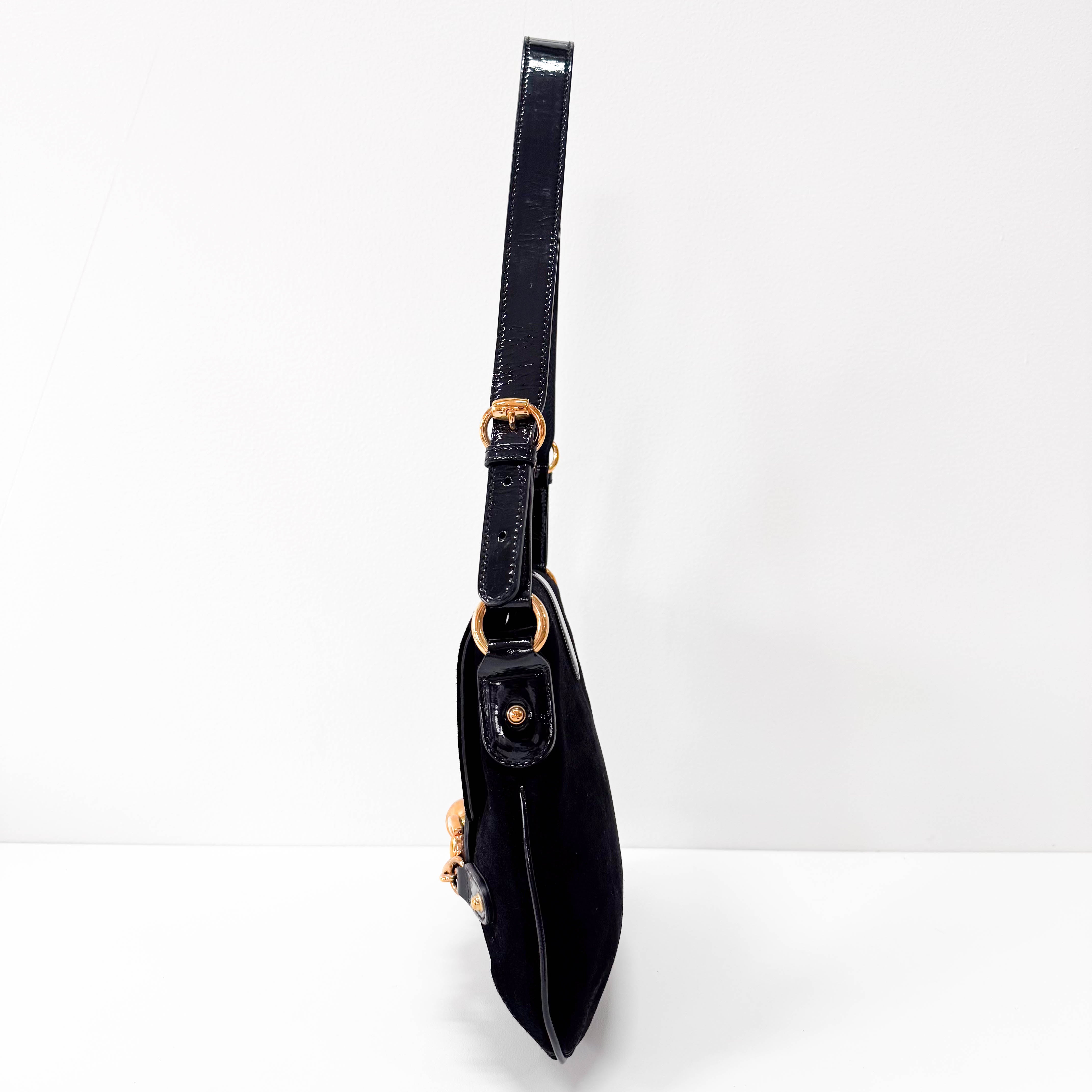 Black Suede Horsebit Shoulder Bag