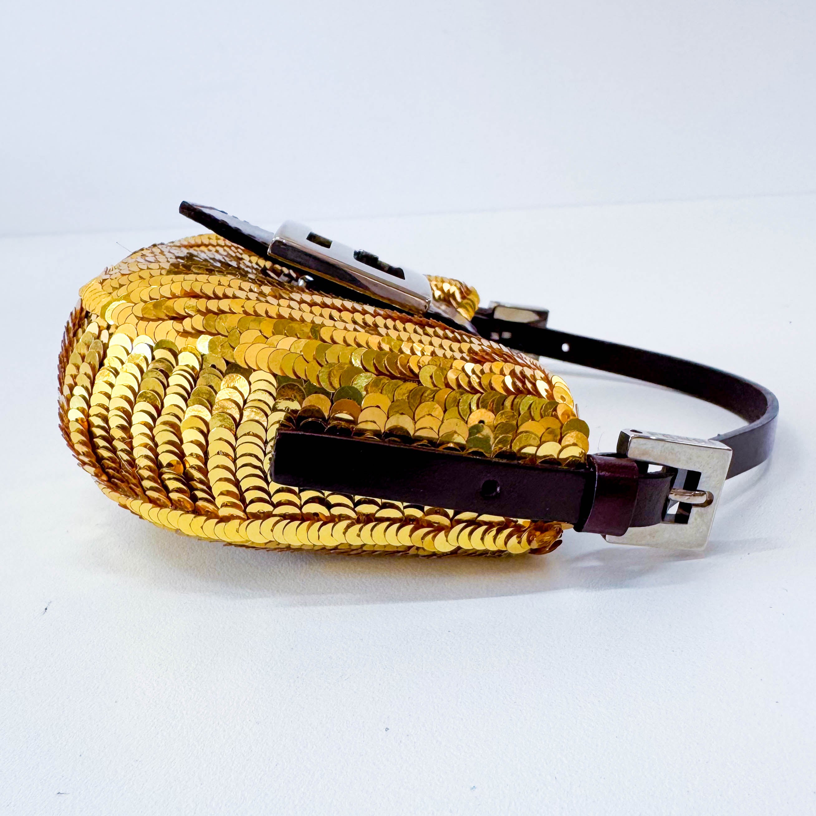 Croissant Sequin Mini Gold Beaded Handbag