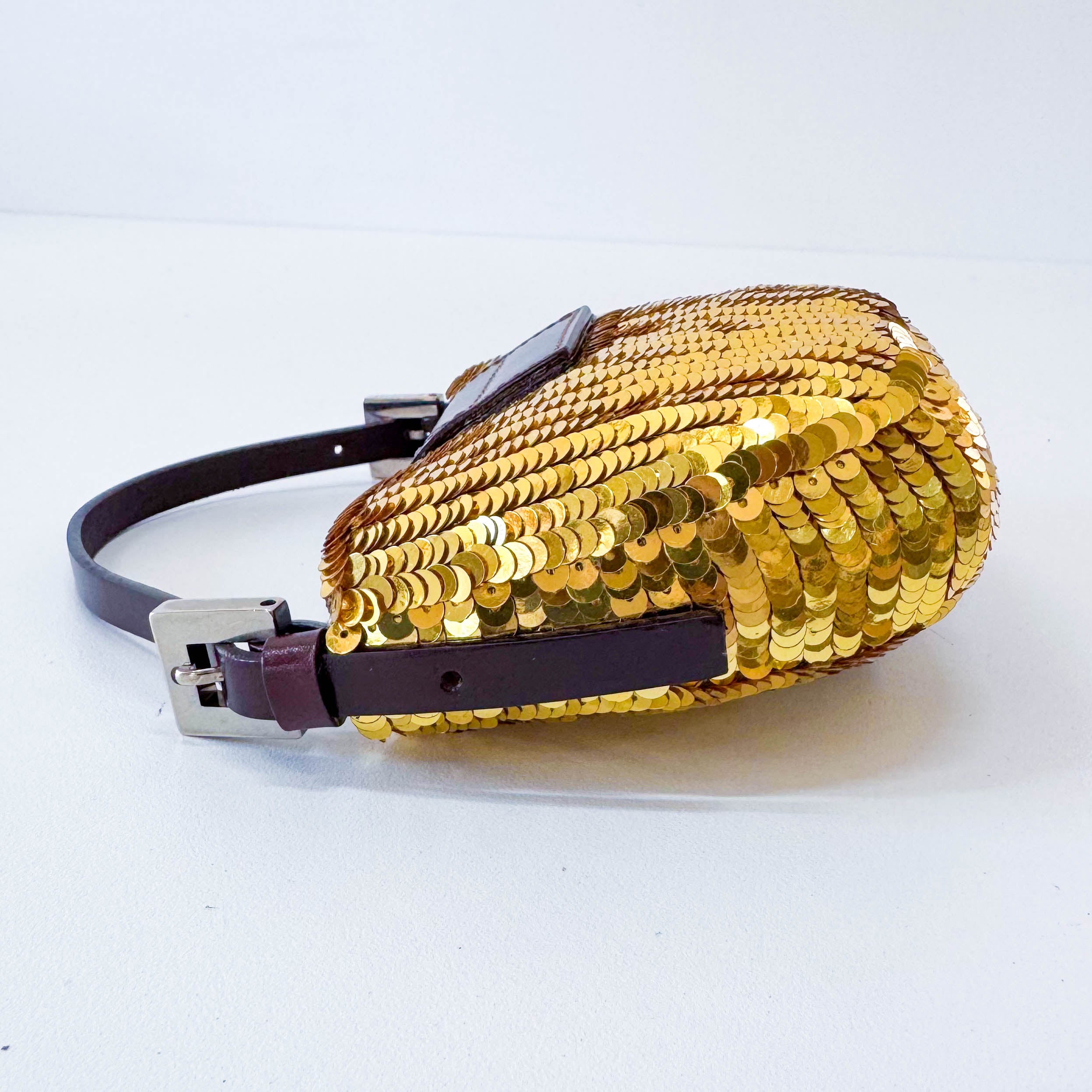 Croissant Sequin Mini Gold Beaded Handbag