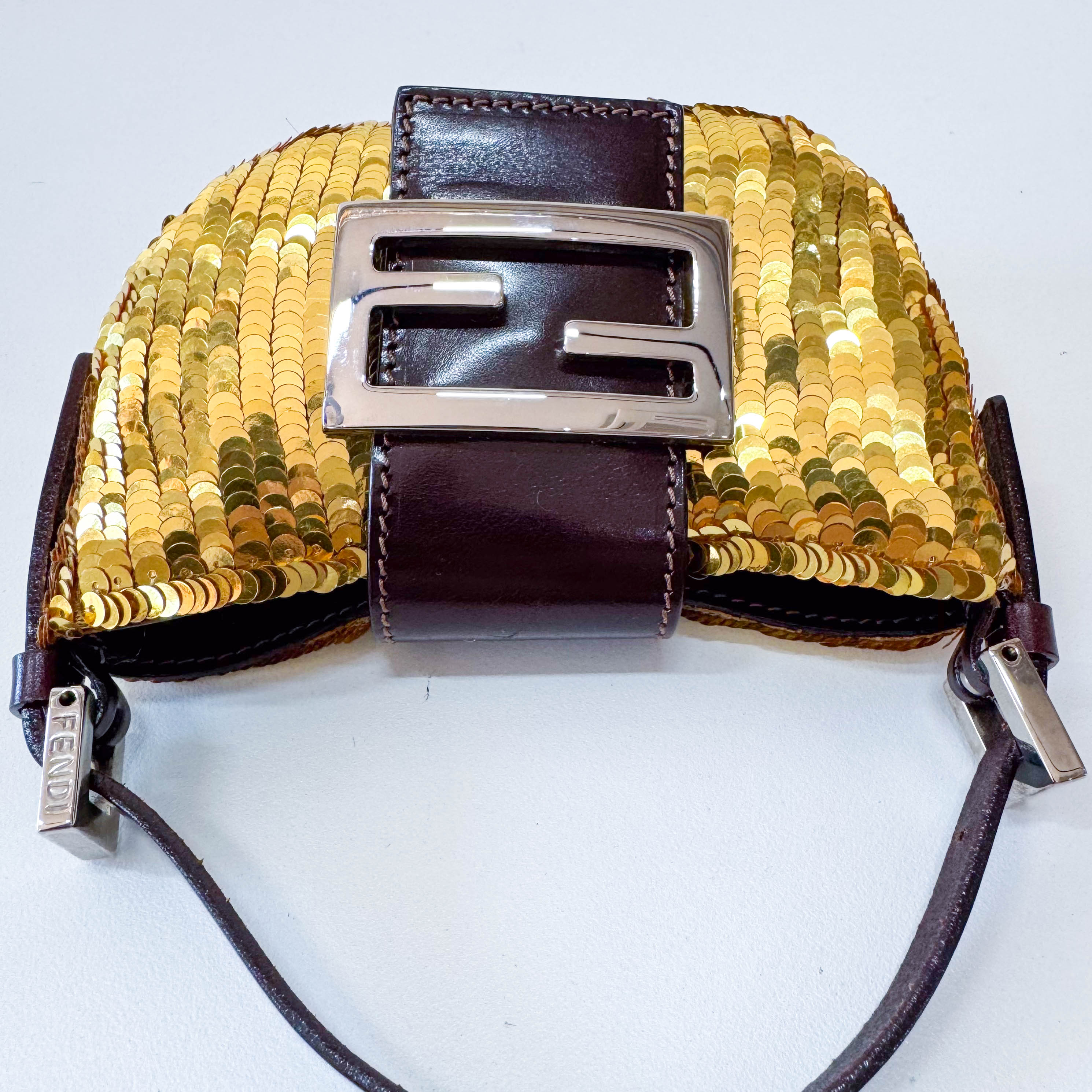 Croissant Sequin Mini Gold Beaded Handbag
