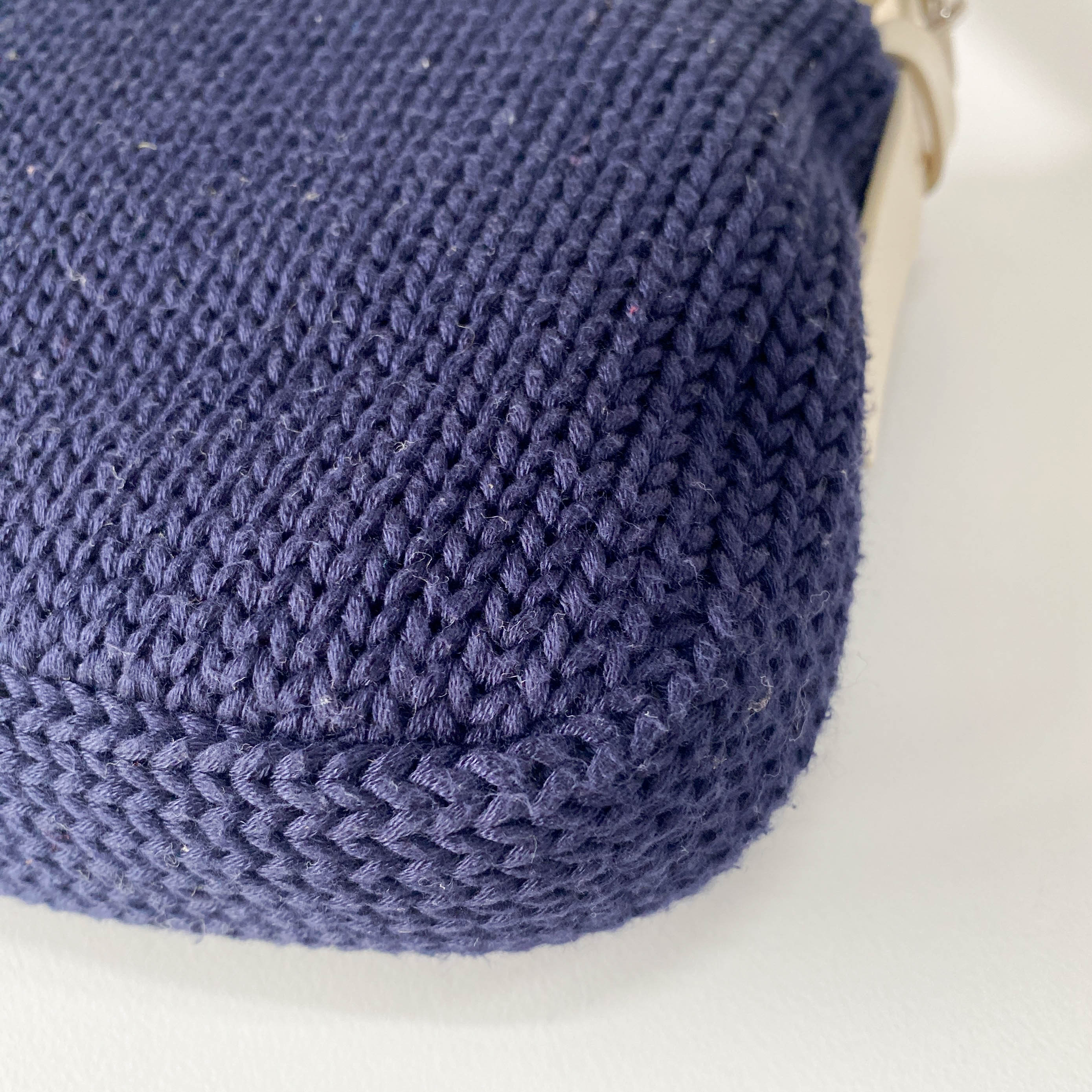 Baguette Navy Blue Wool with White Handle and Logo Shoulder Bag