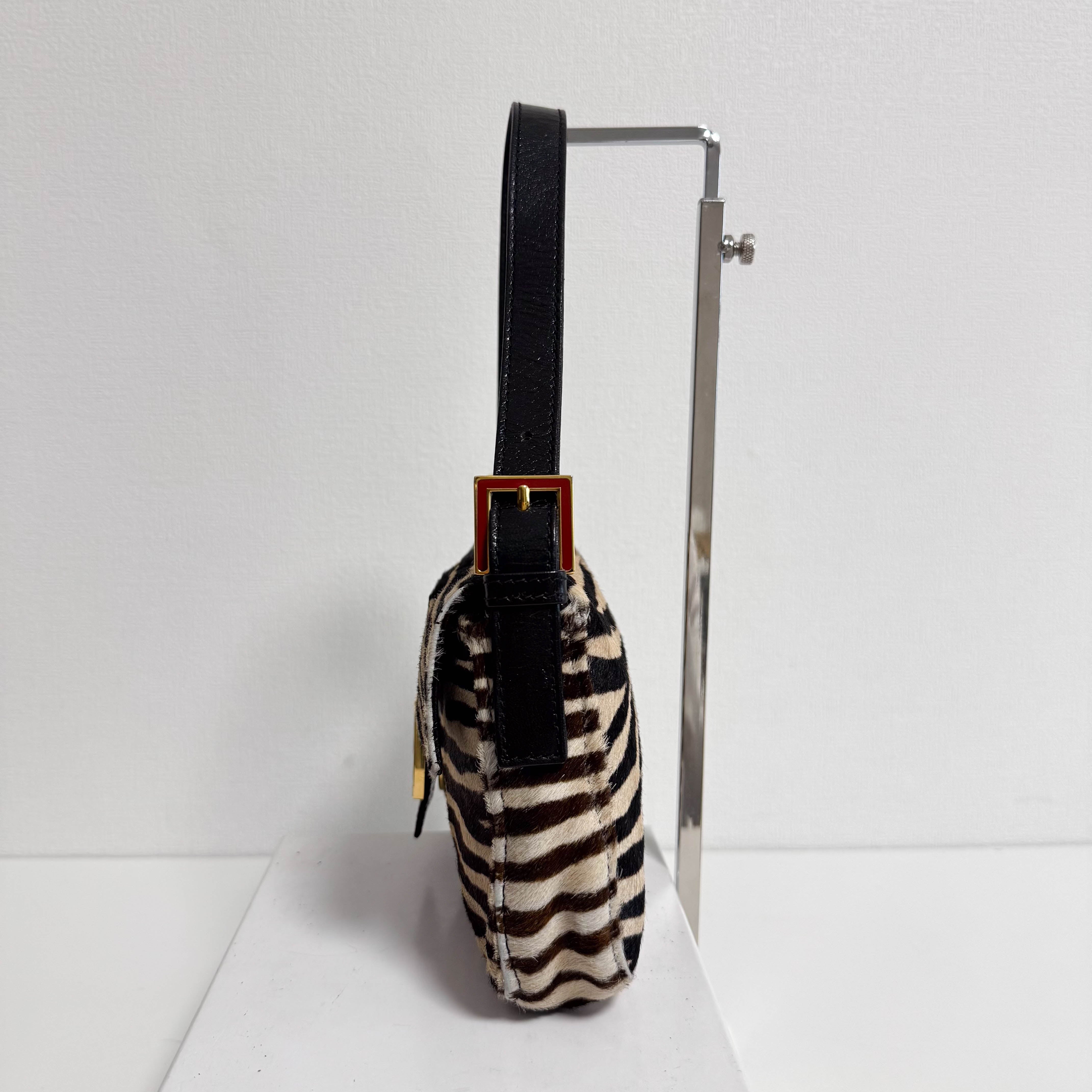 Baguette Pony Hair Zebra Design Shoulder Bag