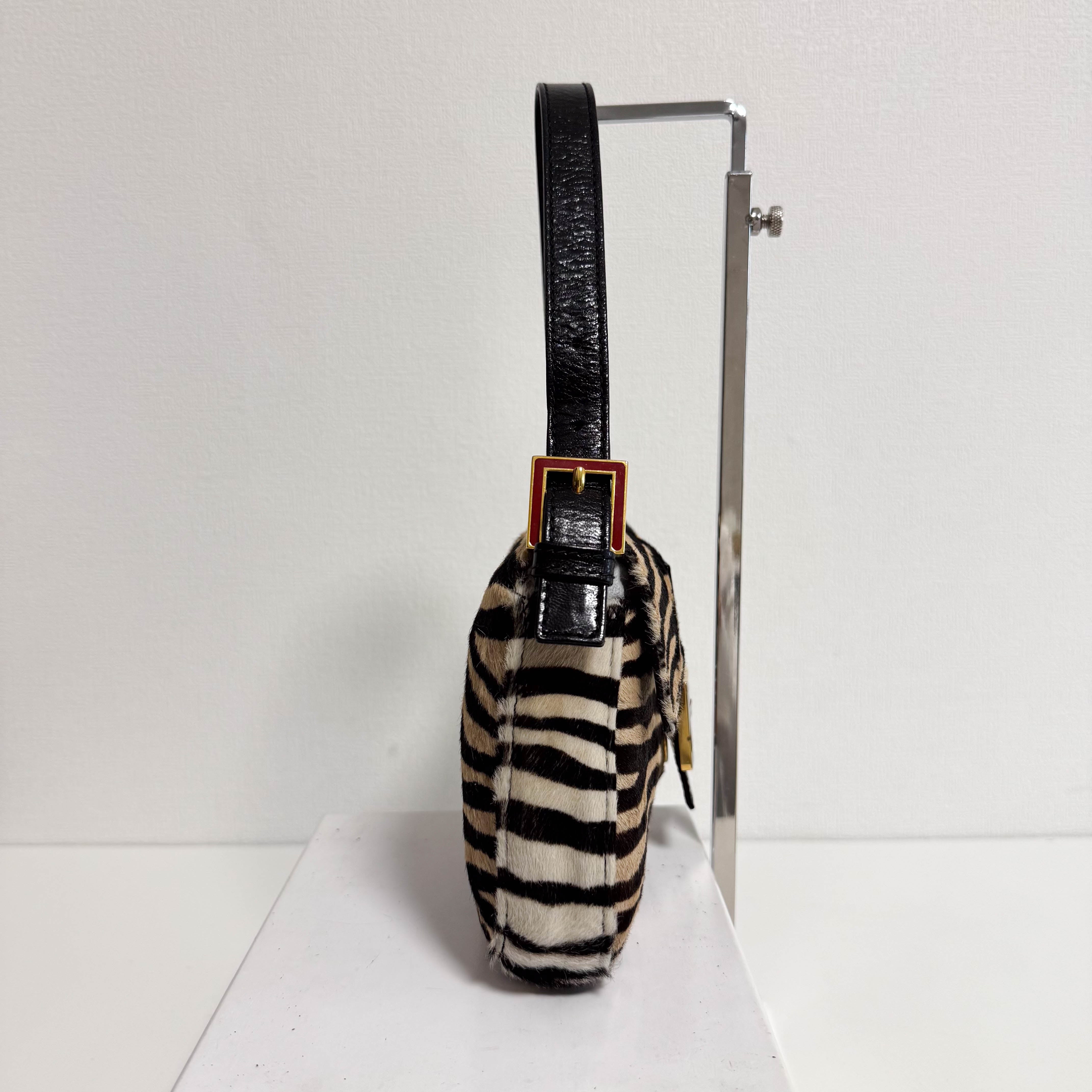 Baguette Pony Hair Zebra Design Shoulder Bag