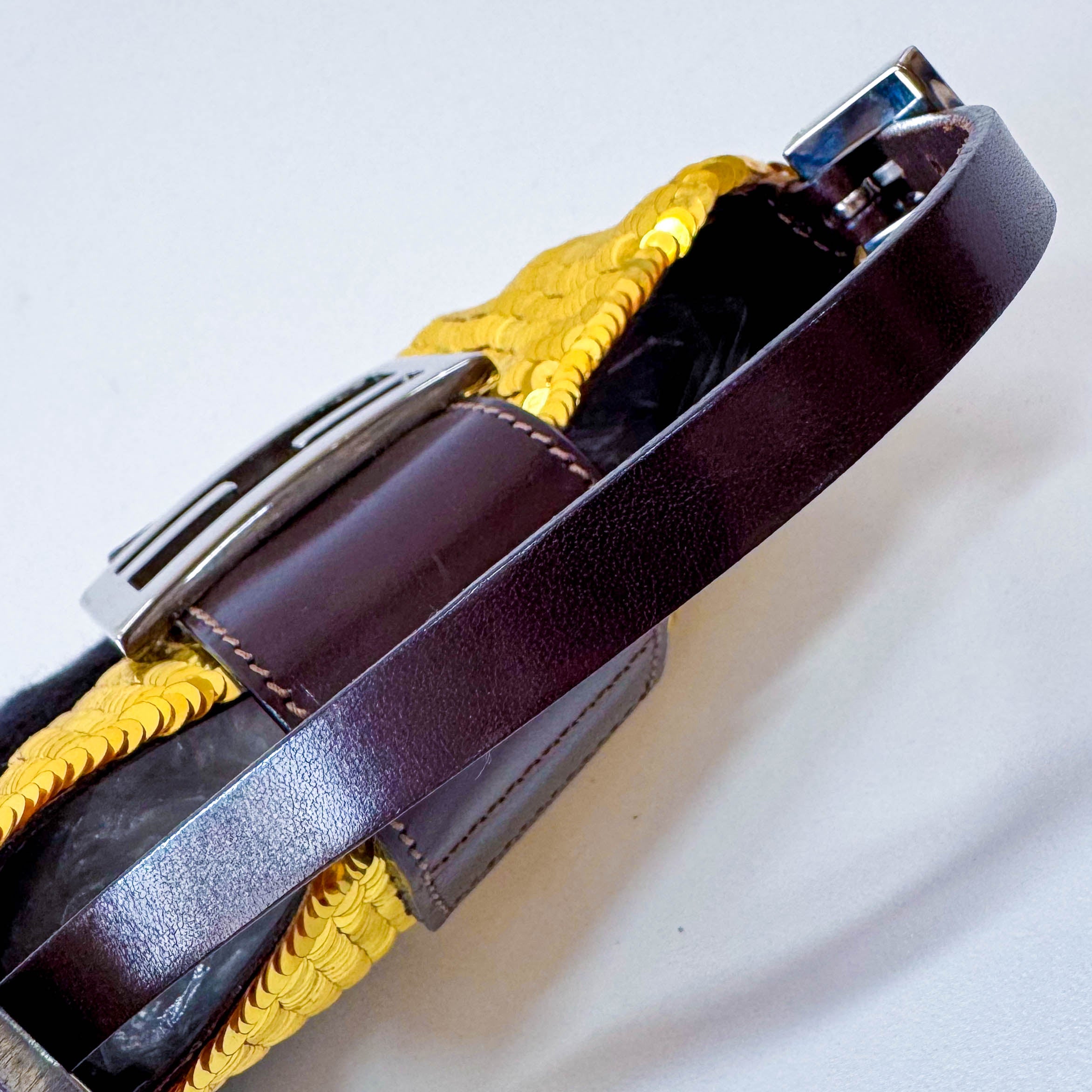 Croissant Sequin Mini Gold Beaded Handbag