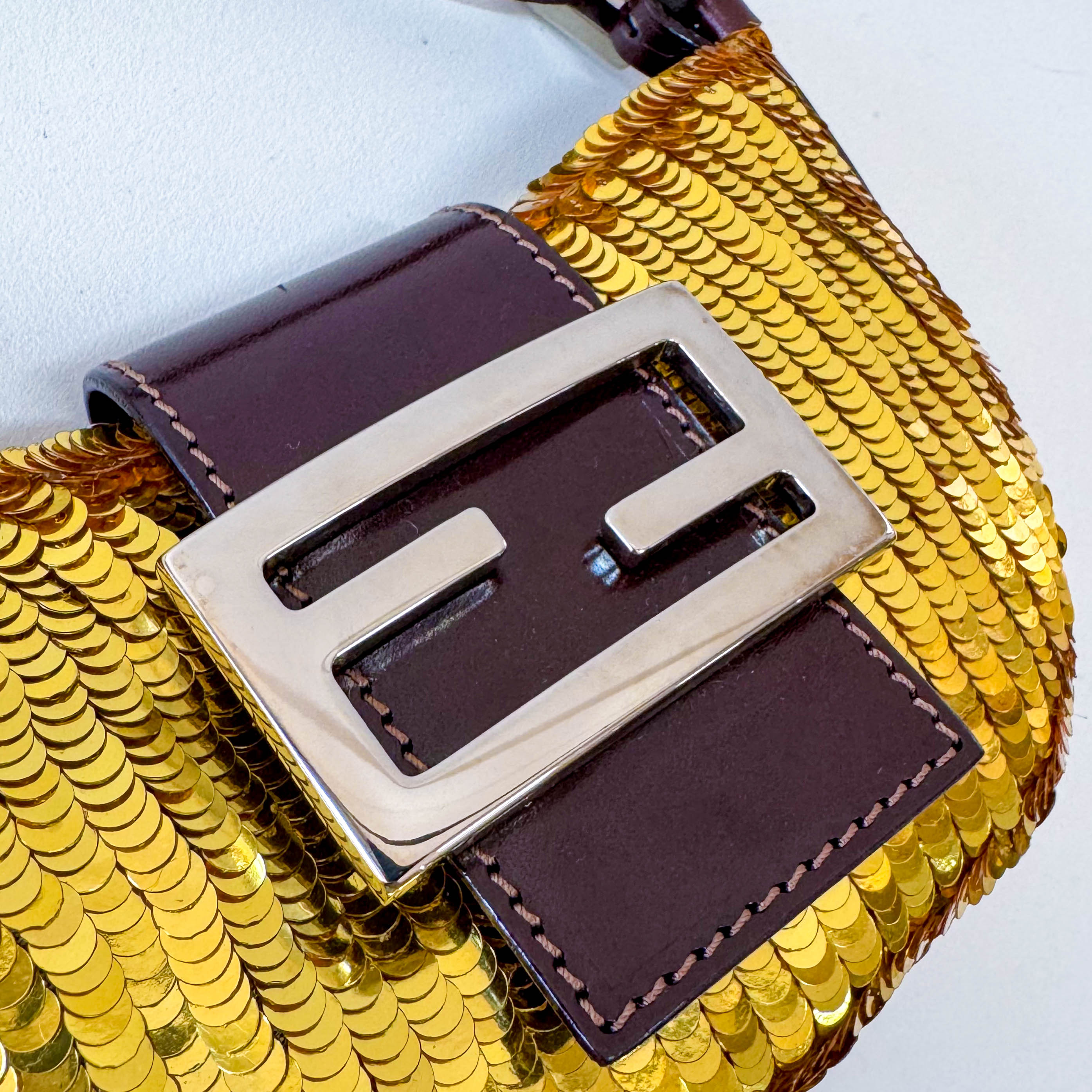 Croissant Sequin Mini Gold Beaded Handbag