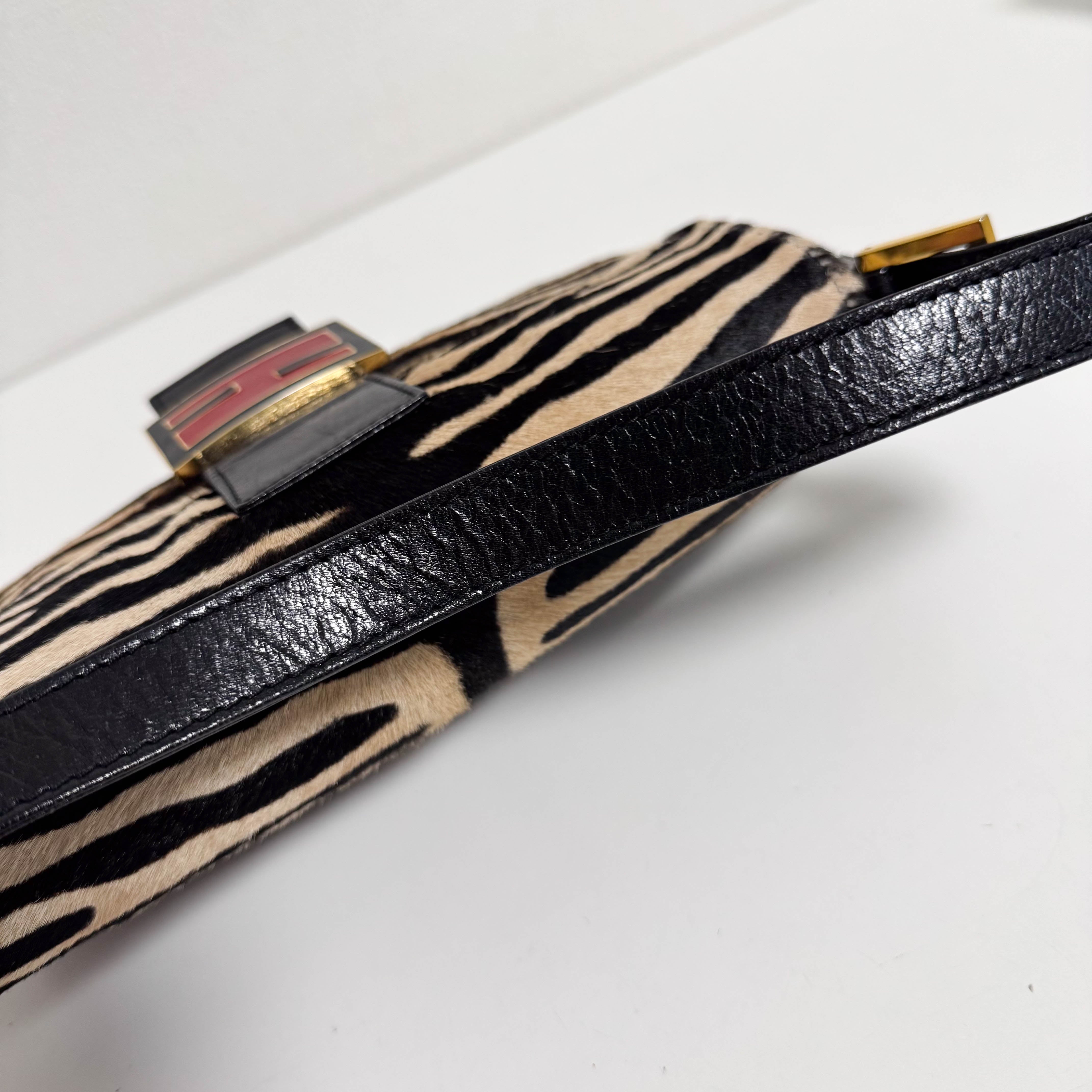 Baguette Pony Hair Zebra Design Shoulder Bag