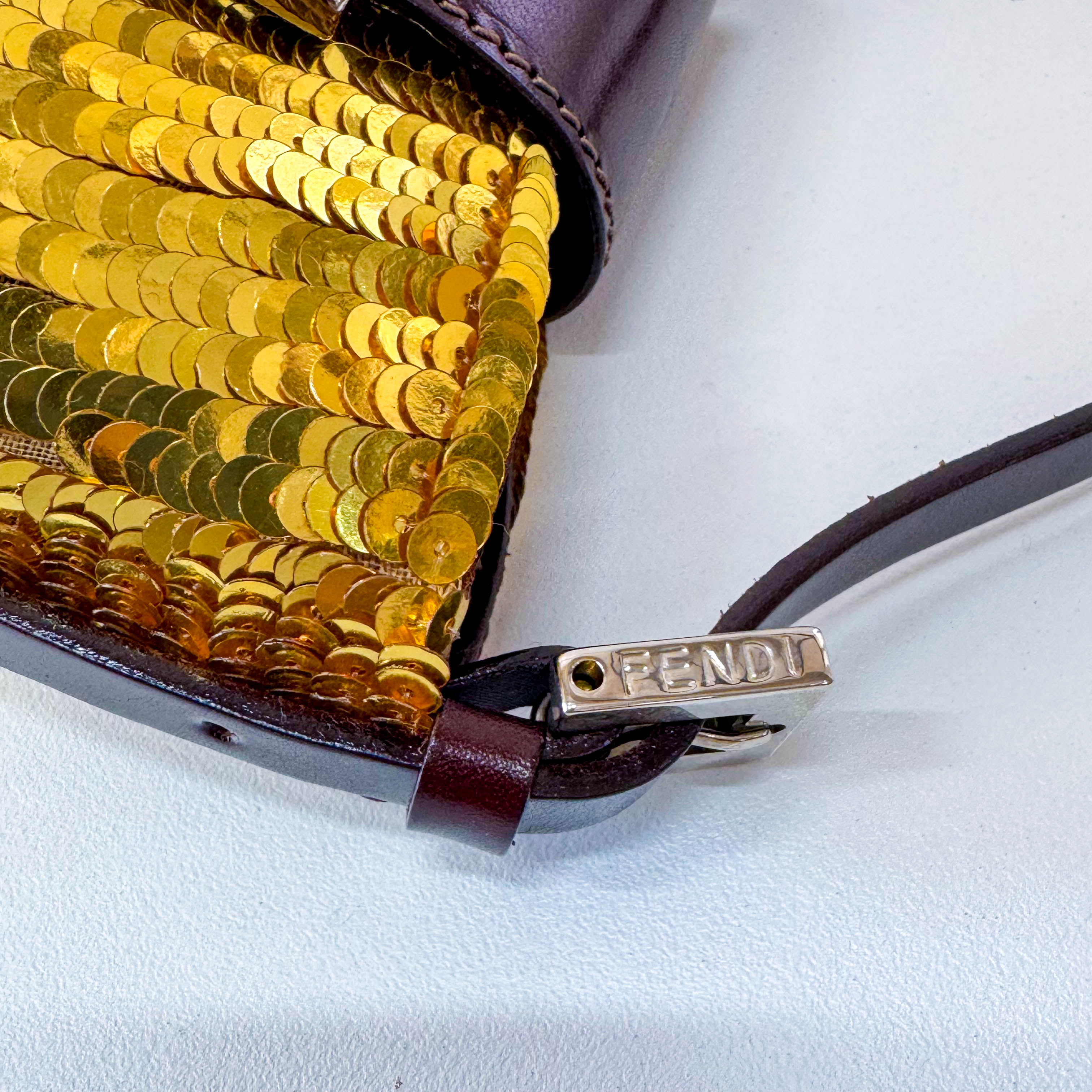 Croissant Sequin Mini Gold Beaded Handbag