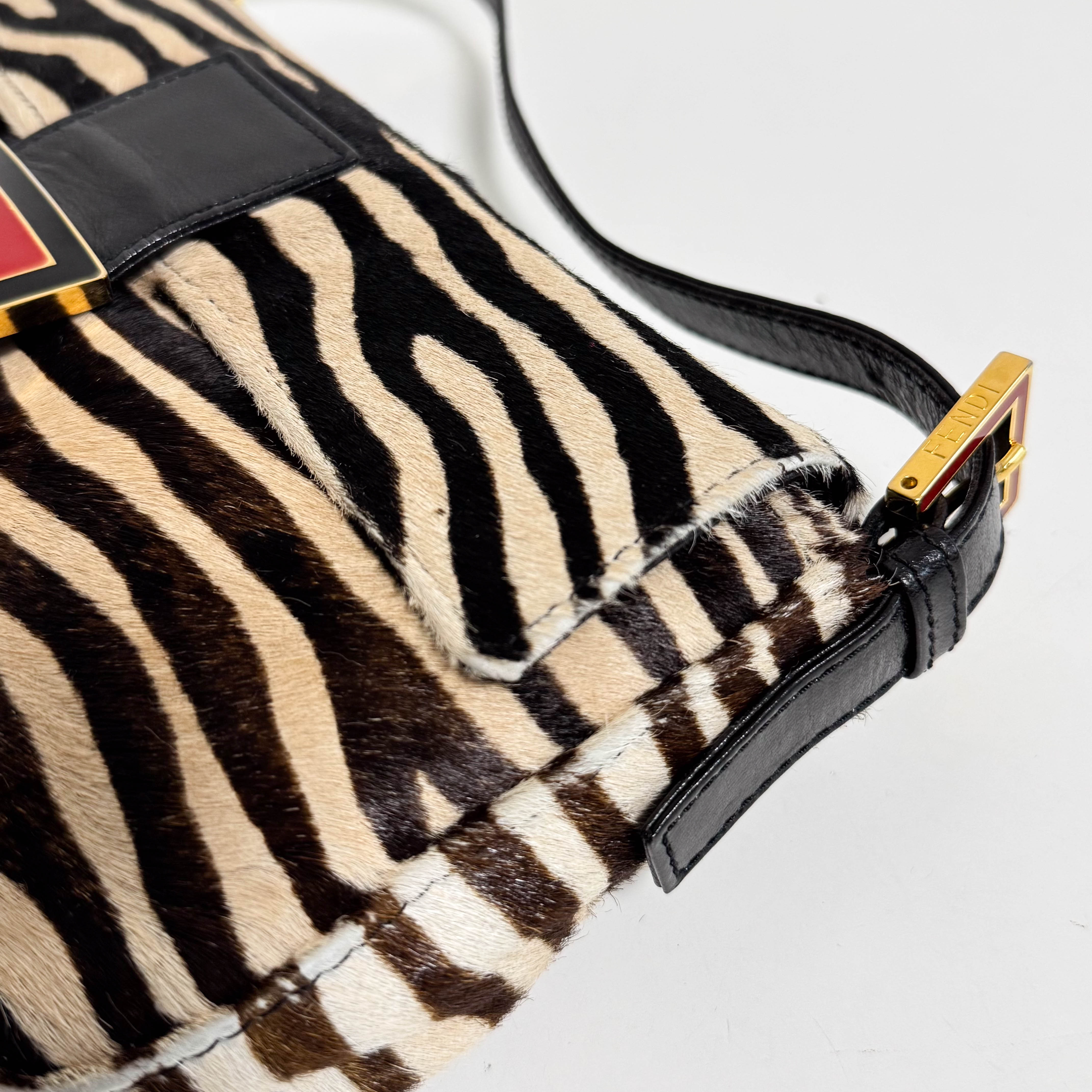 Baguette Pony Hair Zebra Design Shoulder Bag