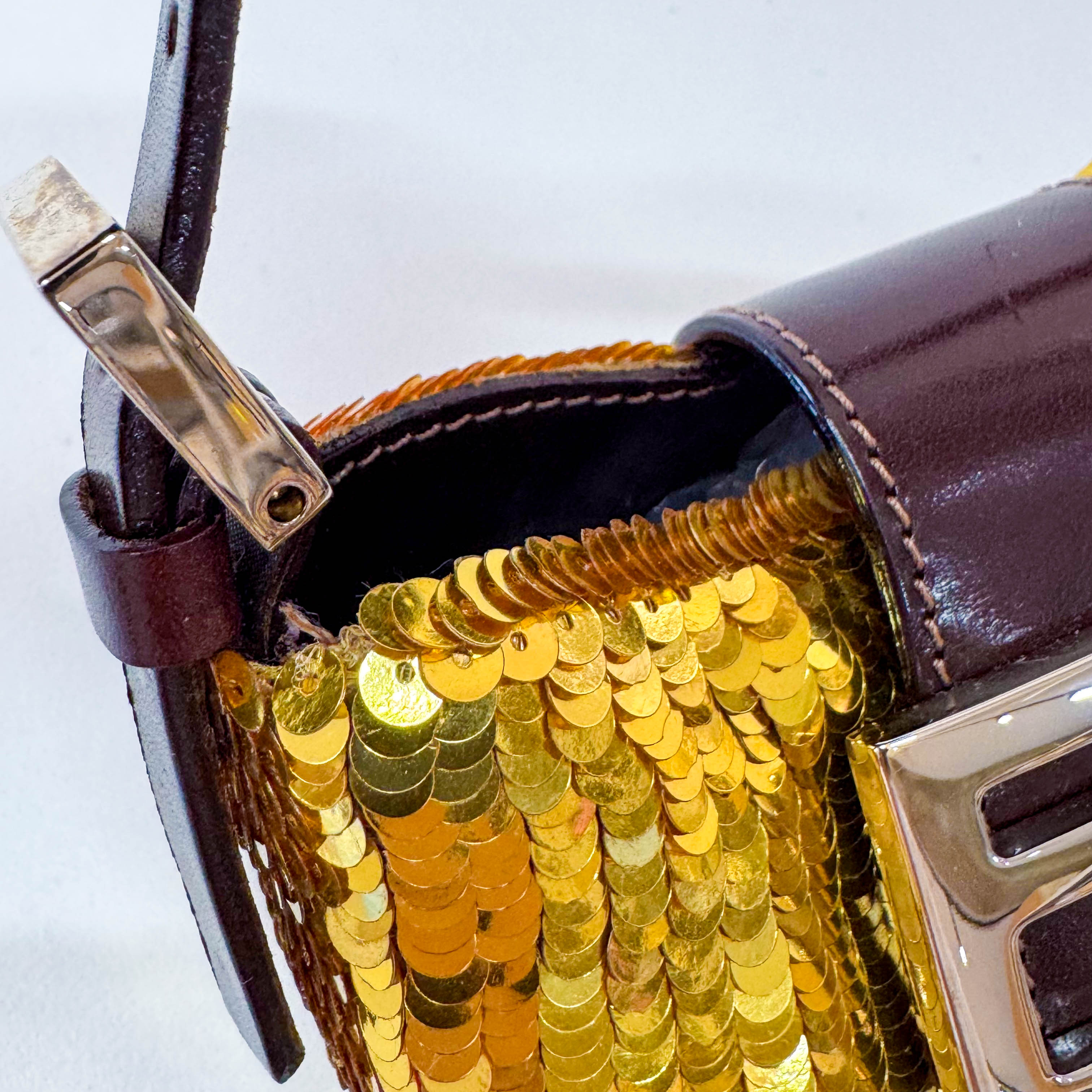 Croissant Sequin Mini Gold Beaded Handbag