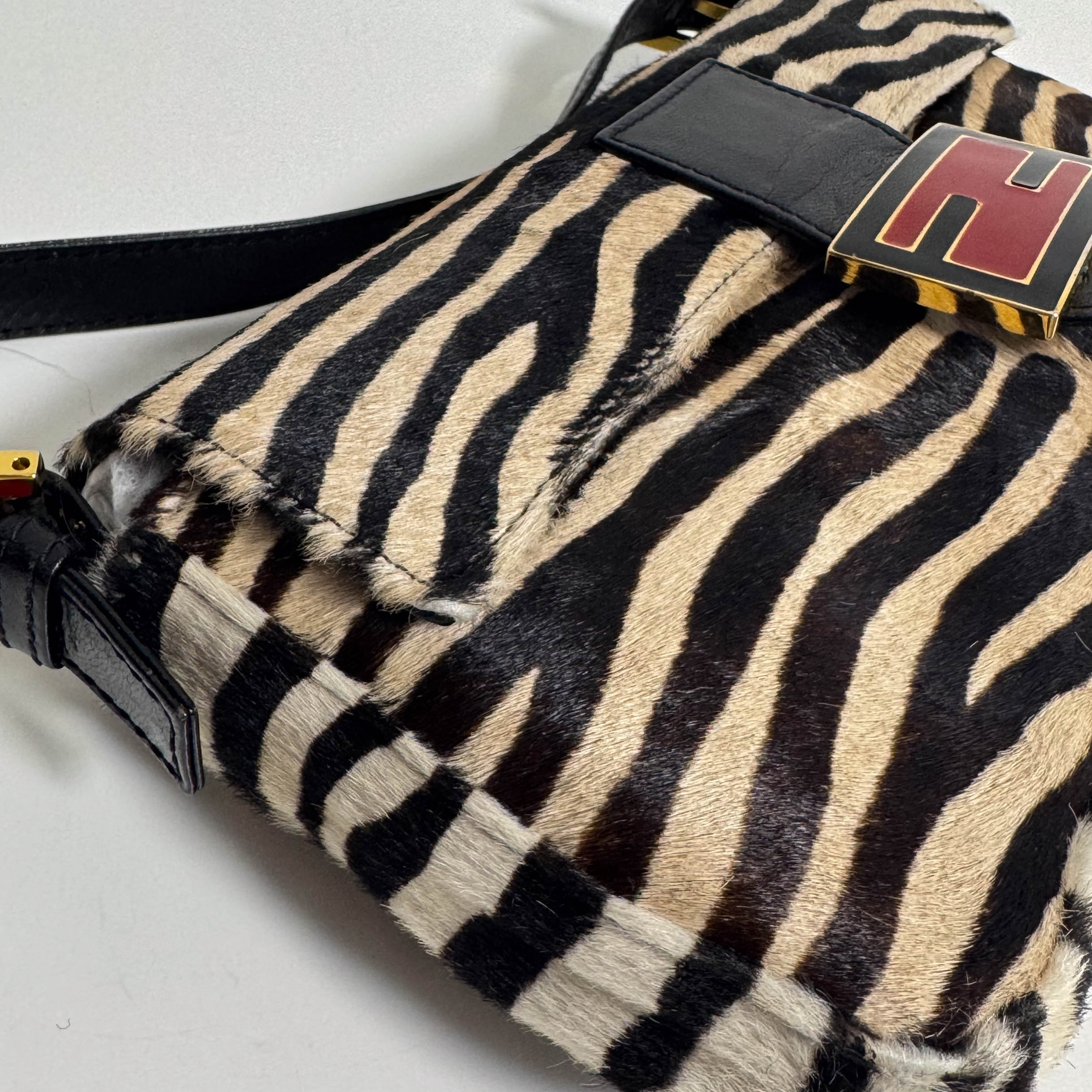 Baguette Pony Hair Zebra Design Shoulder Bag