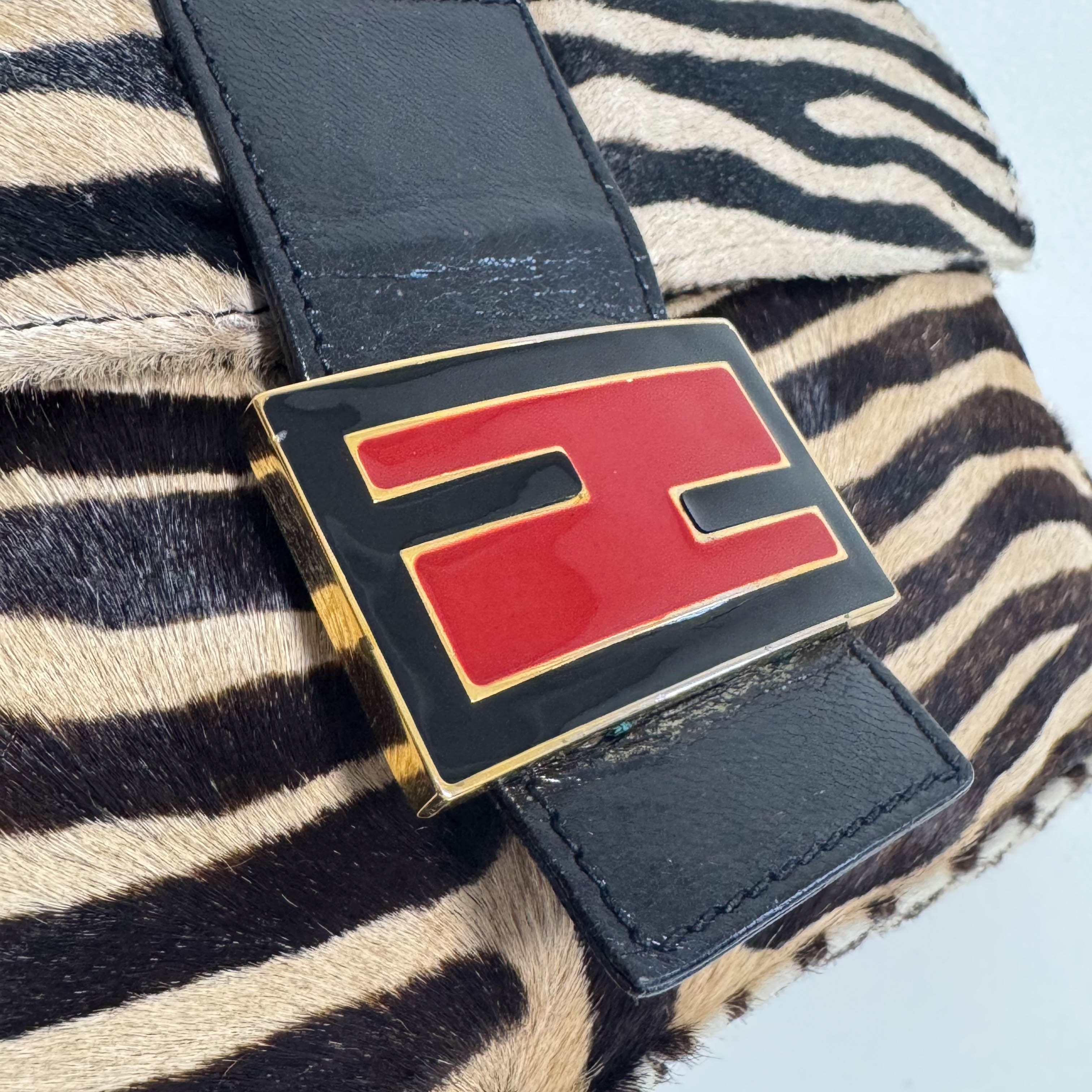 Baguette Pony Hair Zebra Design Shoulder Bag