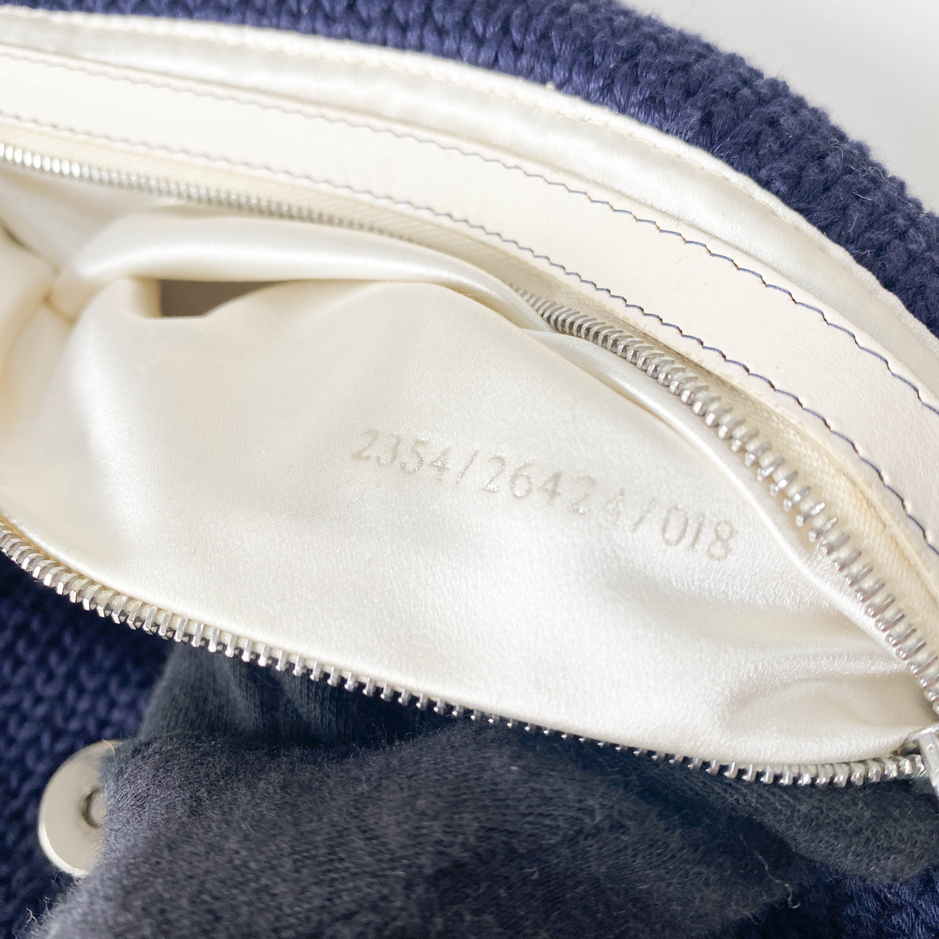 Baguette Navy Blue Wool with White Handle and Logo Shoulder Bag