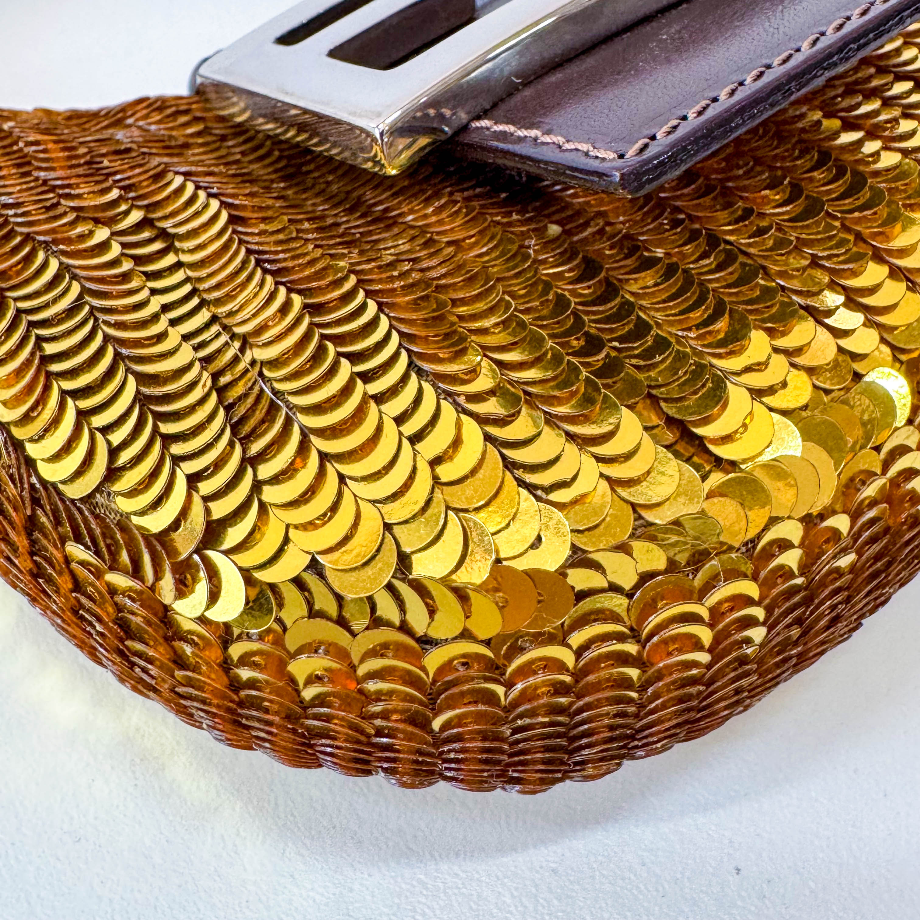 Croissant Sequin Mini Gold Beaded Handbag