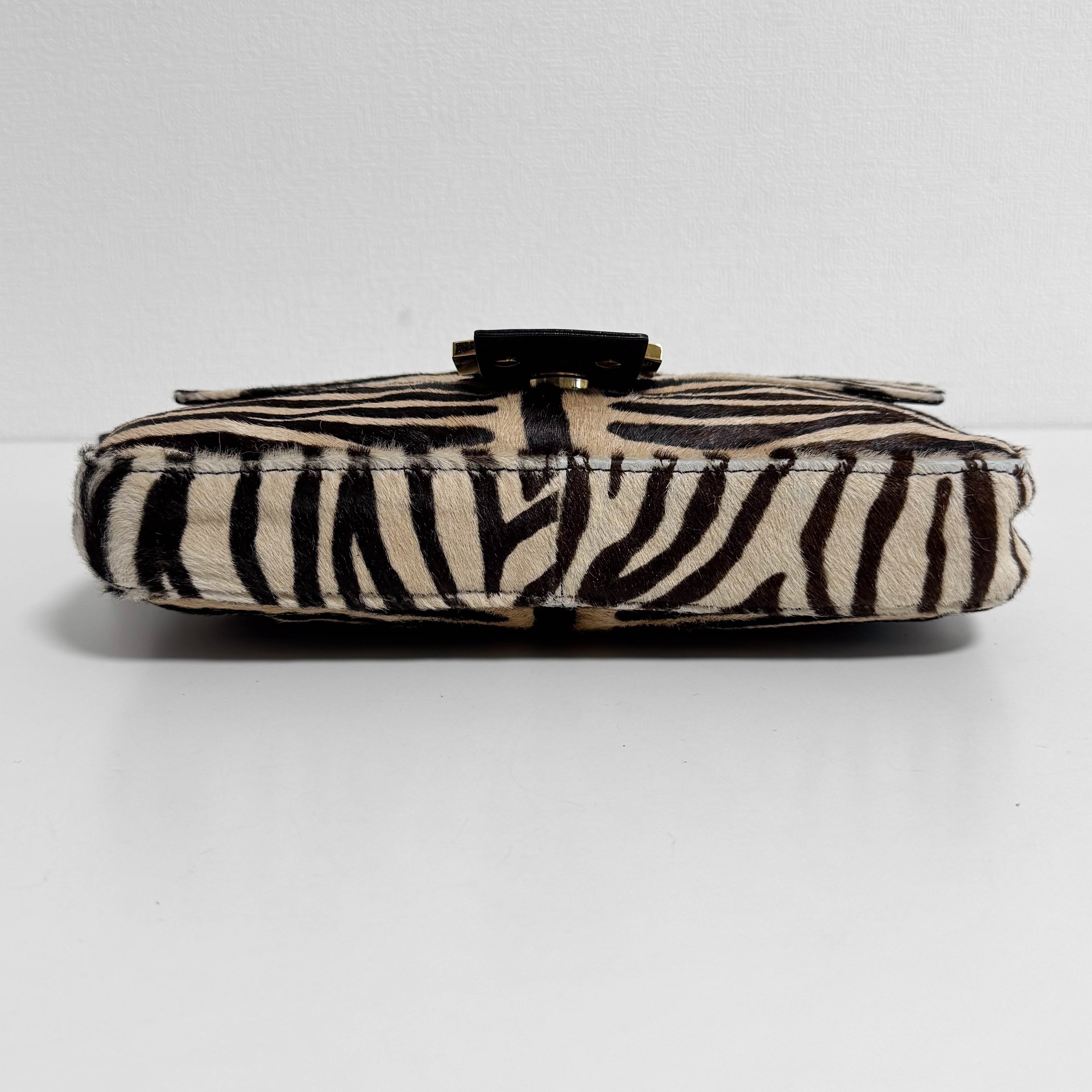 Baguette Pony Hair Zebra Design Shoulder Bag
