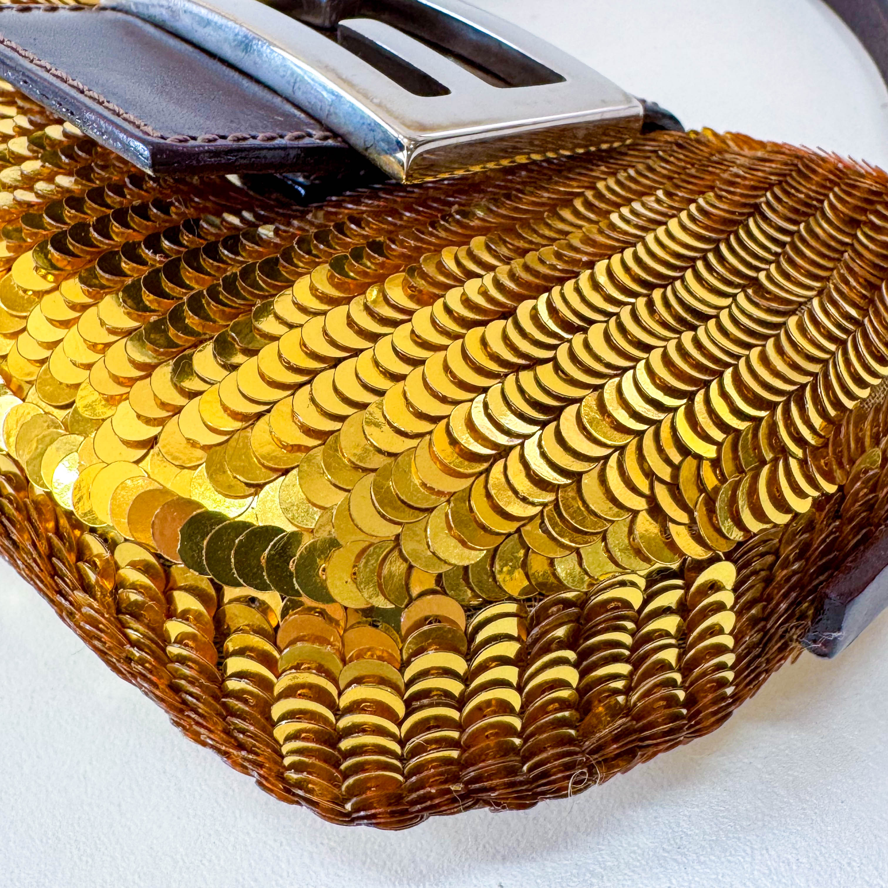 Croissant Sequin Mini Gold Beaded Handbag