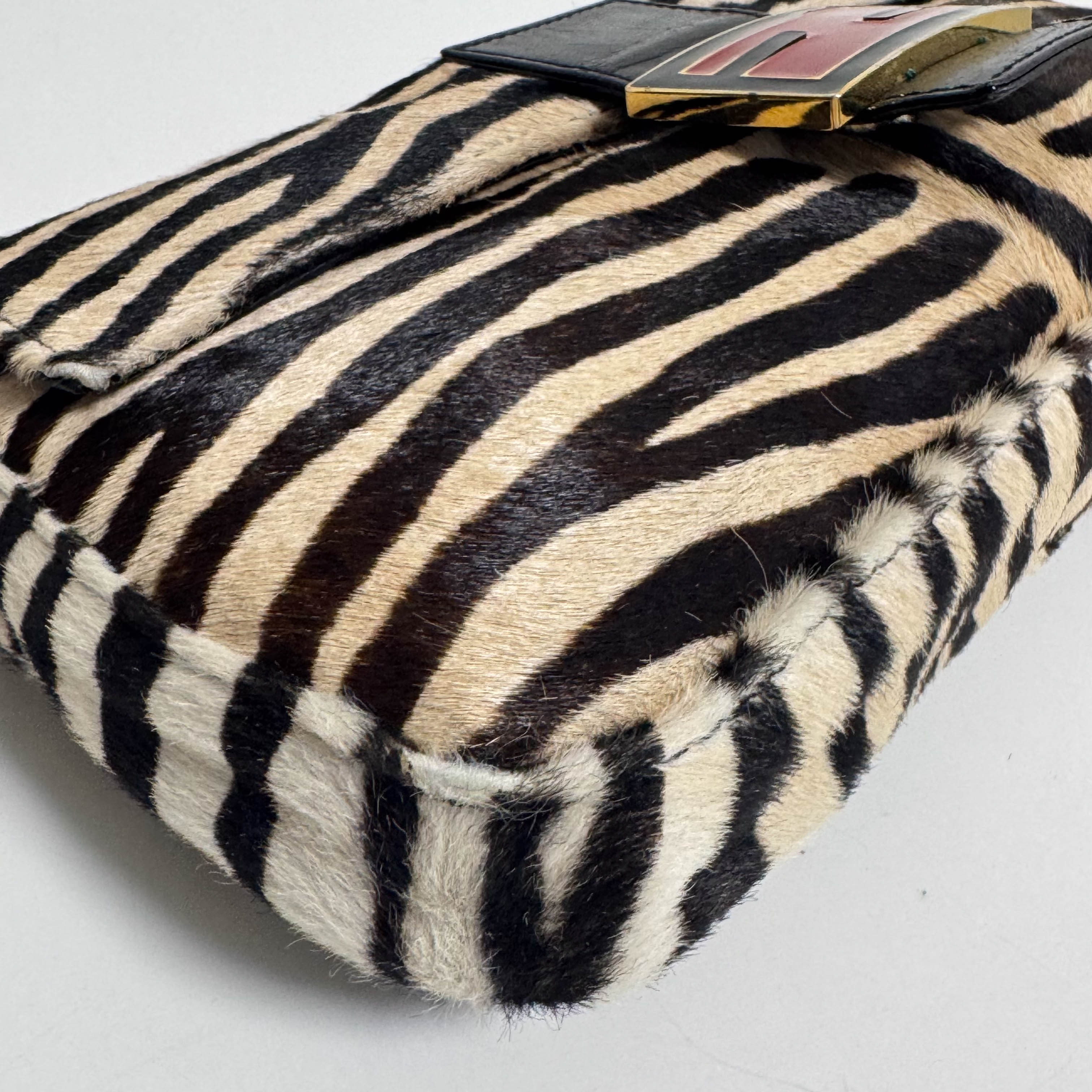 Baguette Pony Hair Zebra Design Shoulder Bag