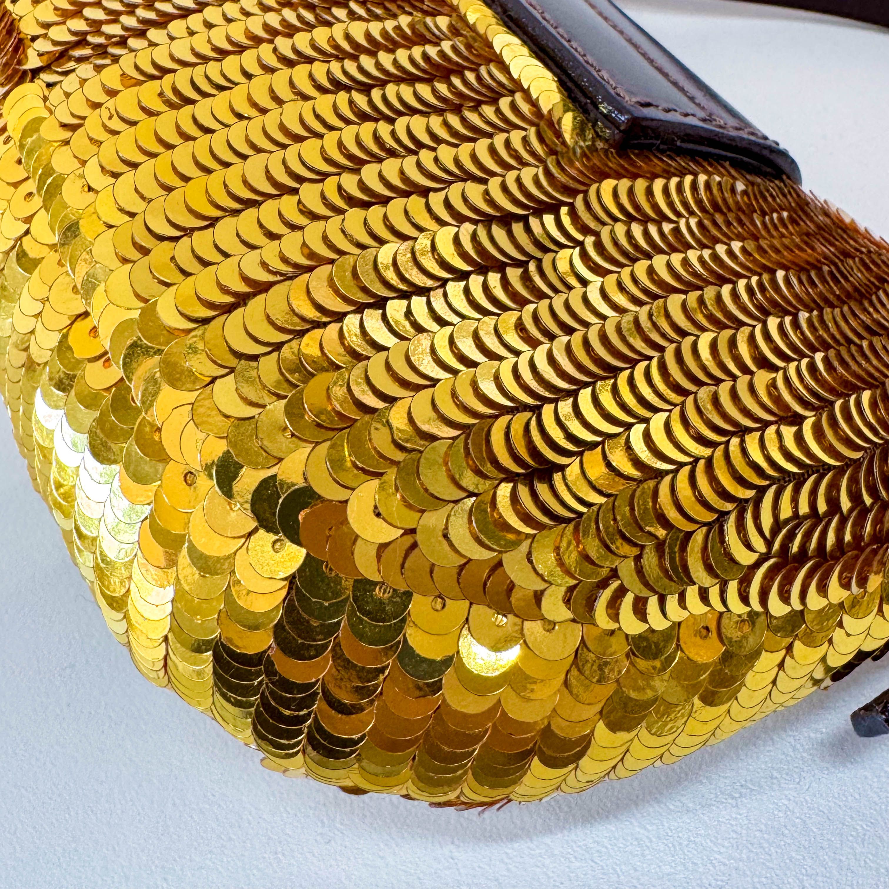 Croissant Sequin Mini Gold Beaded Handbag