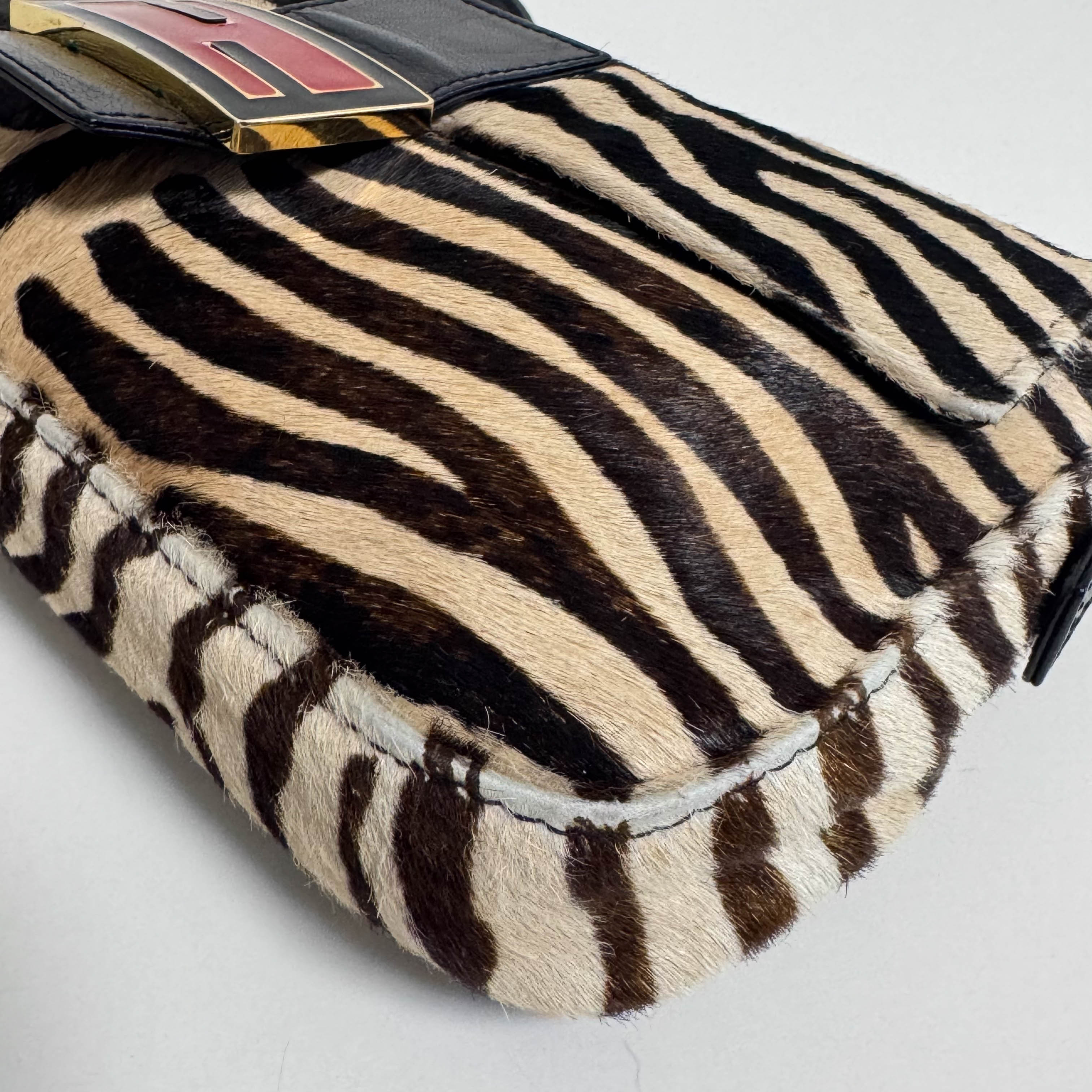 Baguette Pony Hair Zebra Design Shoulder Bag