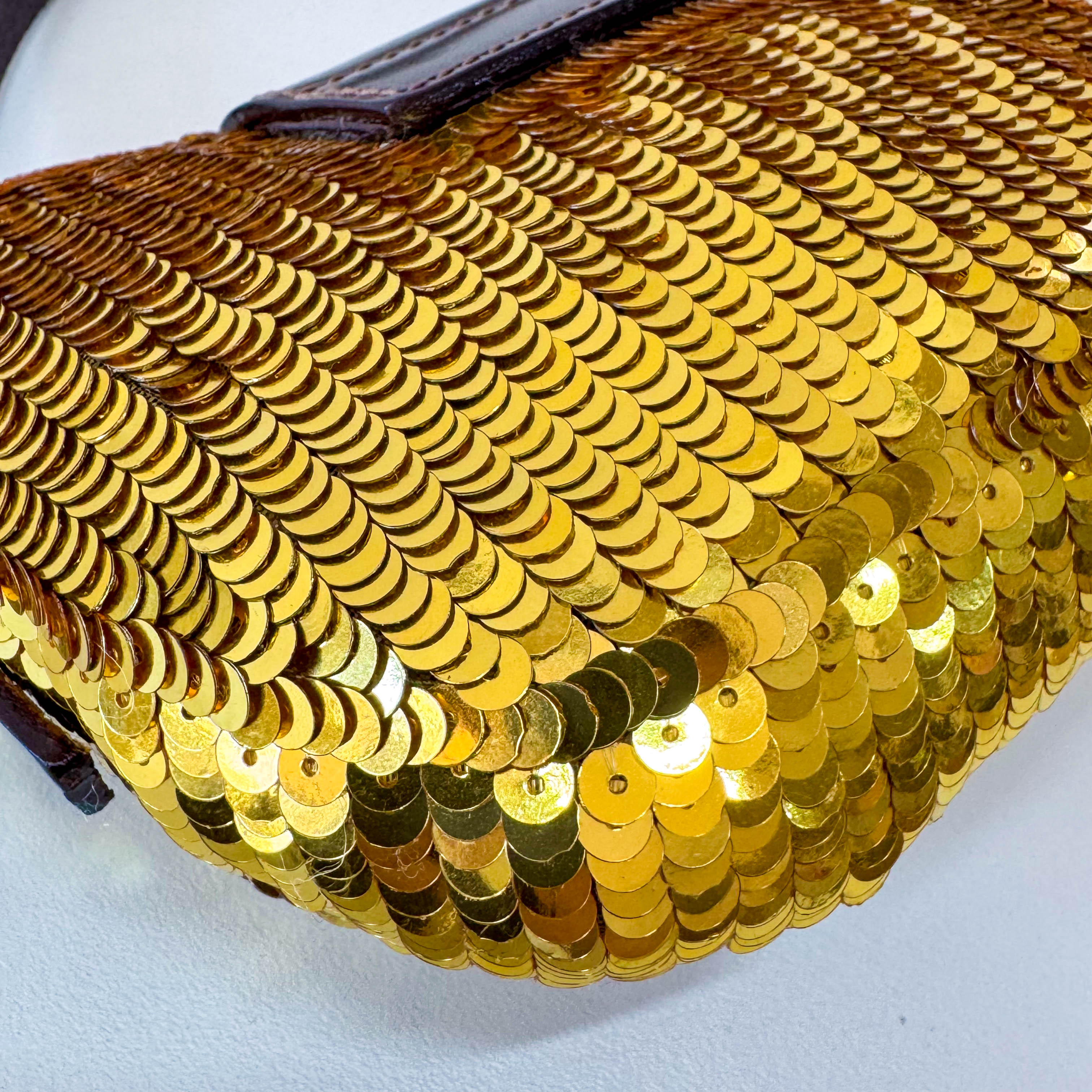 Croissant Sequin Mini Gold Beaded Handbag