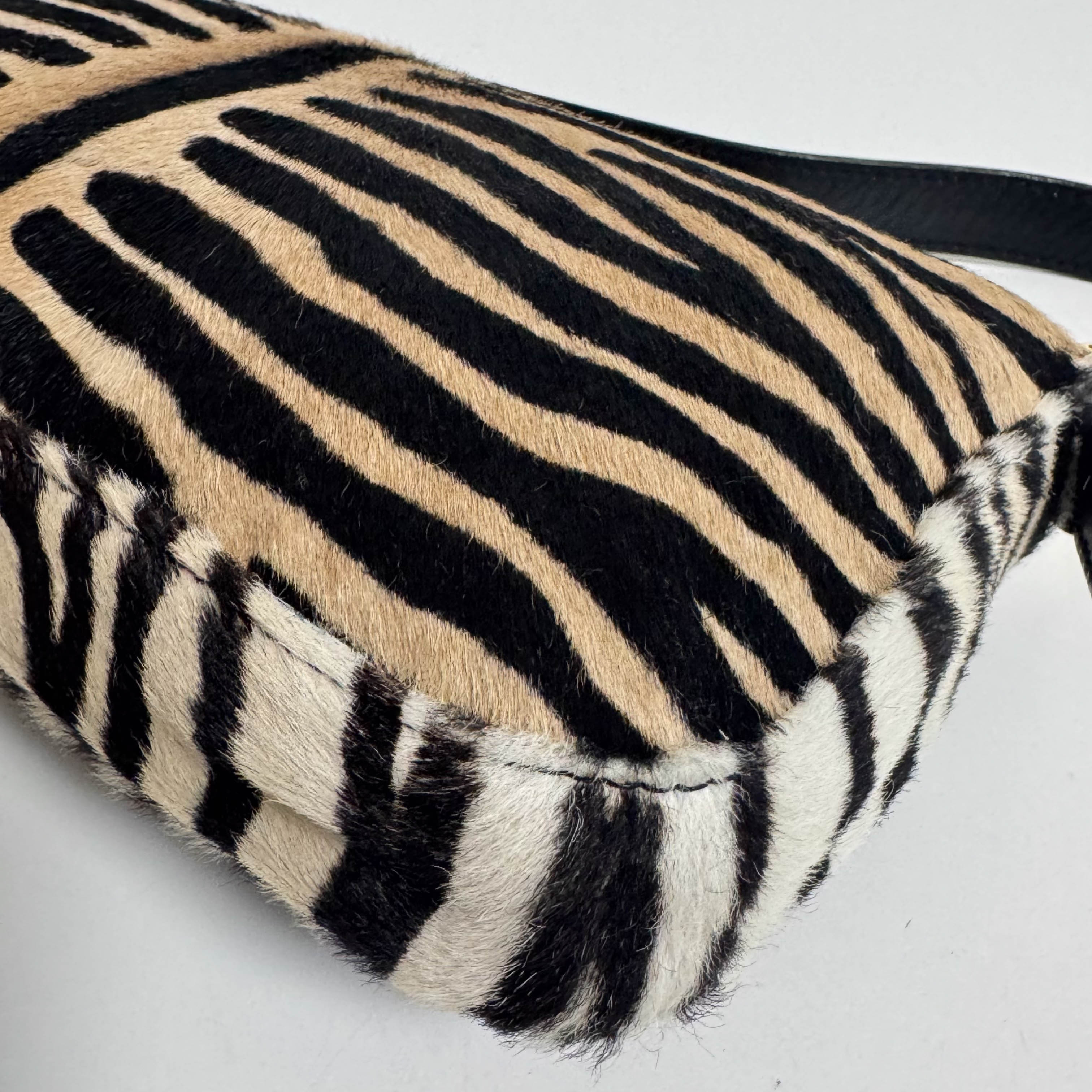Baguette Pony Hair Zebra Design Shoulder Bag