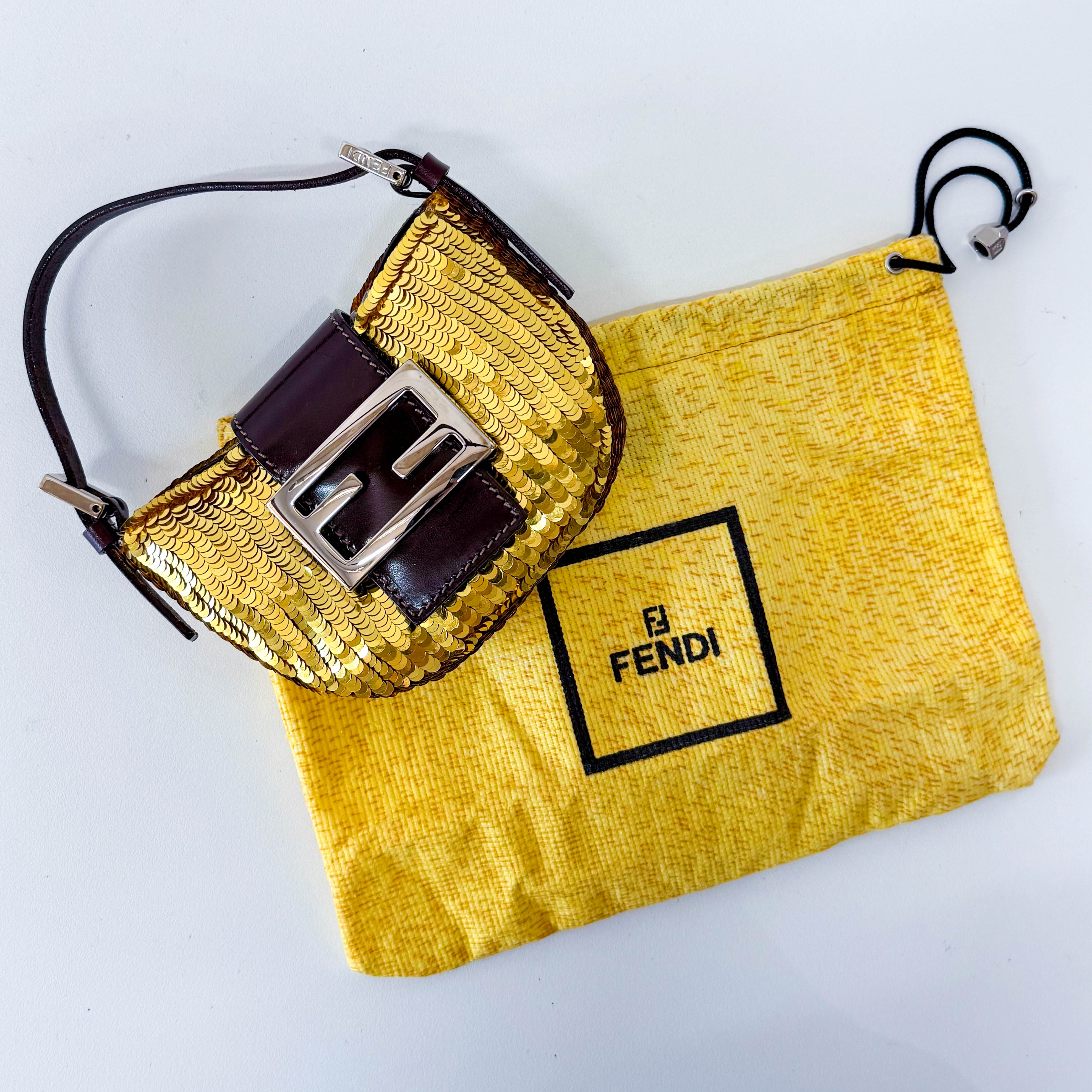 Croissant Sequin Mini Gold Beaded Handbag