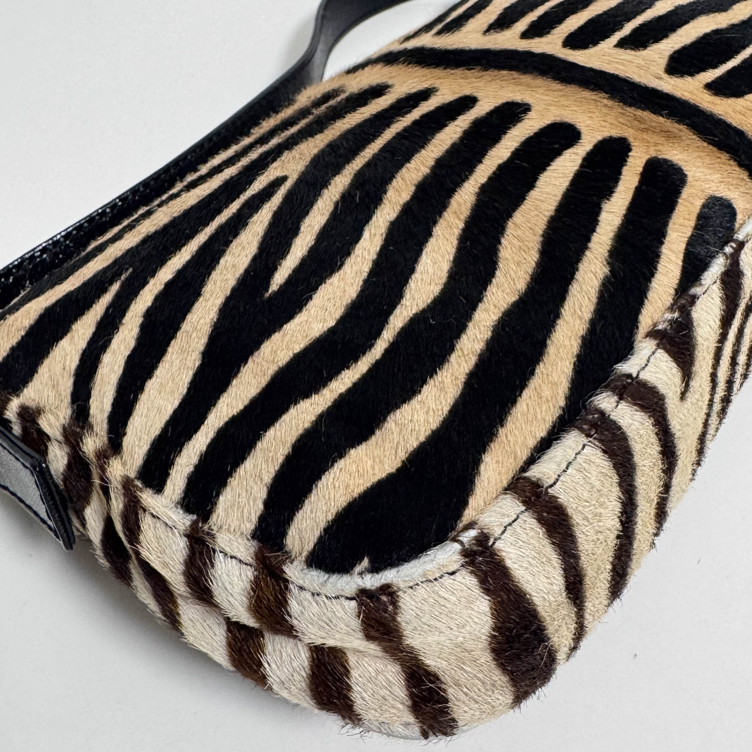 Baguette Pony Hair Zebra Design Shoulder Bag