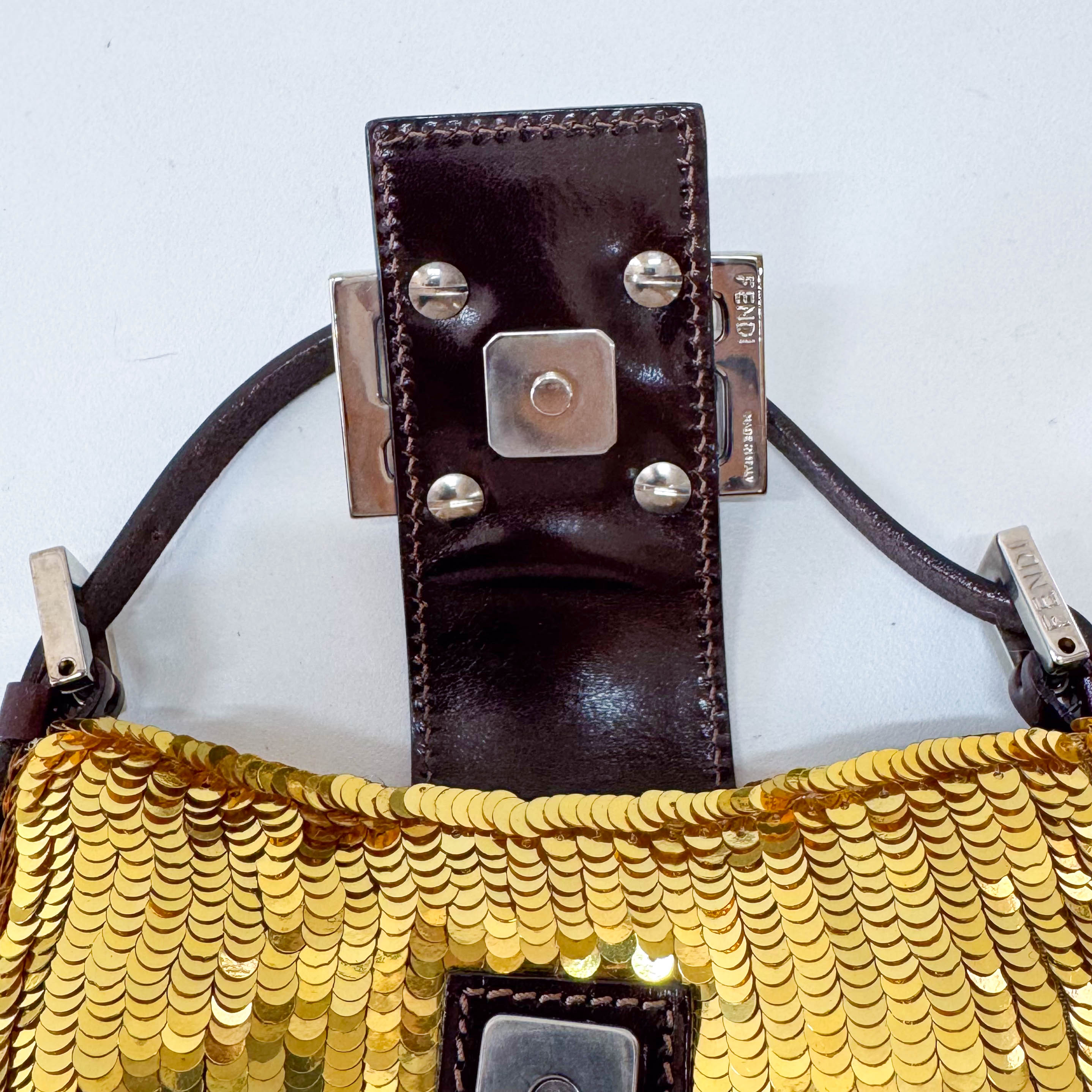 Croissant Sequin Mini Gold Beaded Handbag