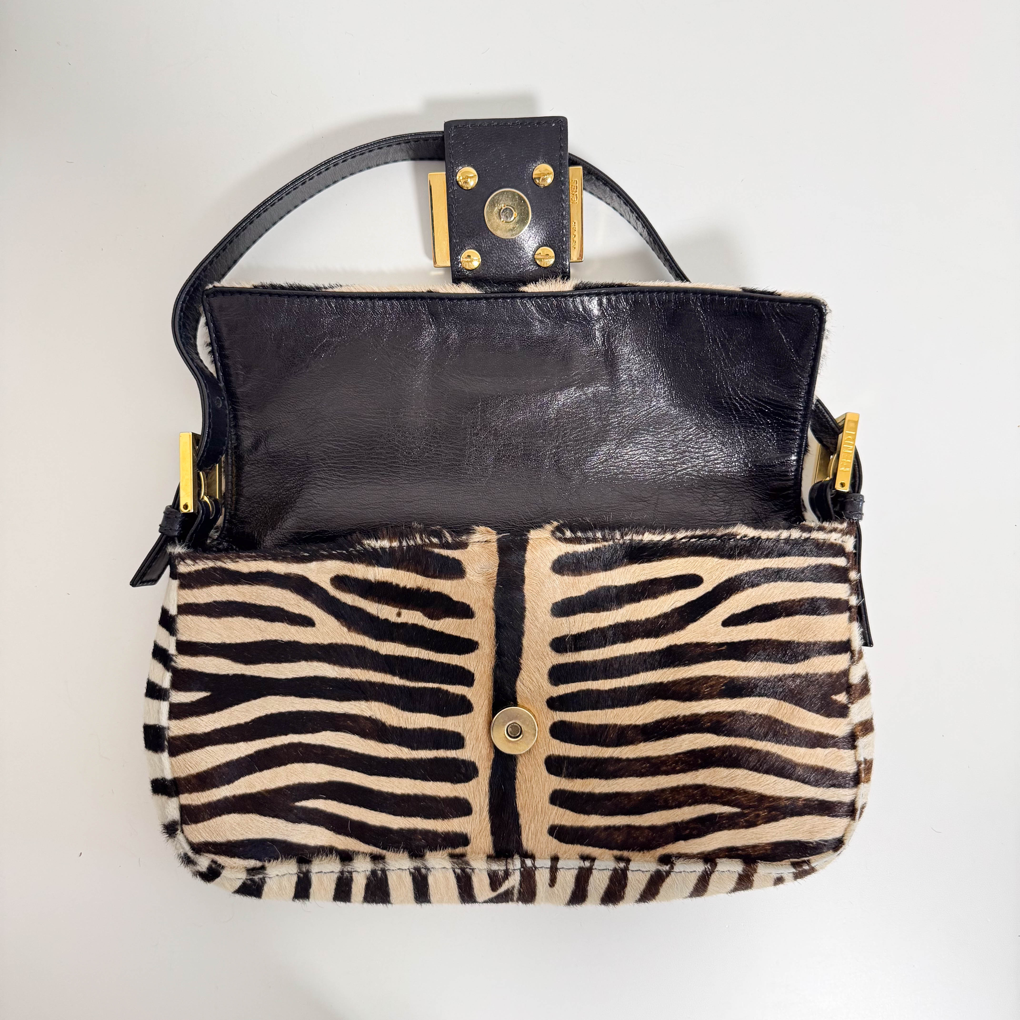 Baguette Pony Hair Zebra Design Shoulder Bag
