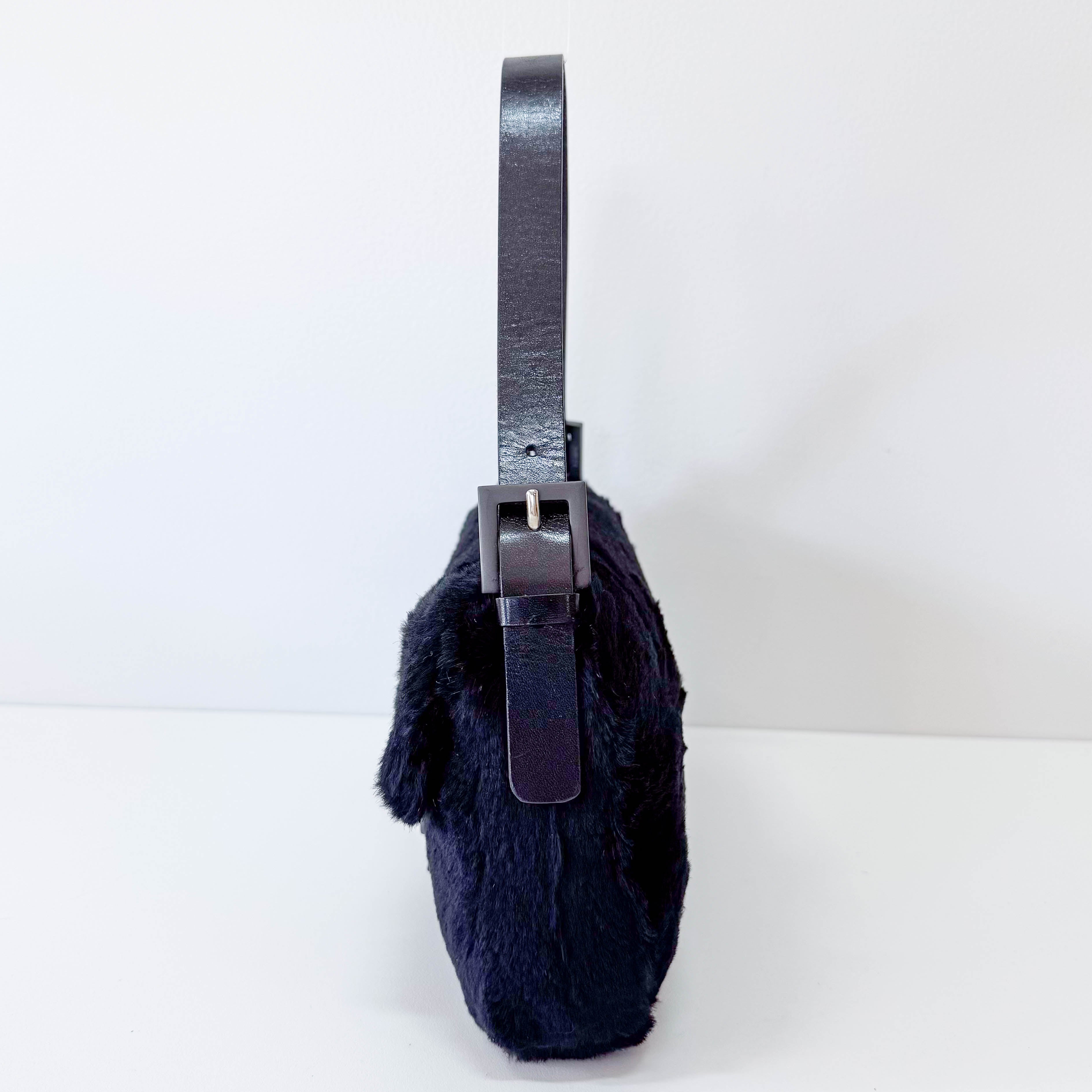 Baguette Black Rabbit Fur Bag
