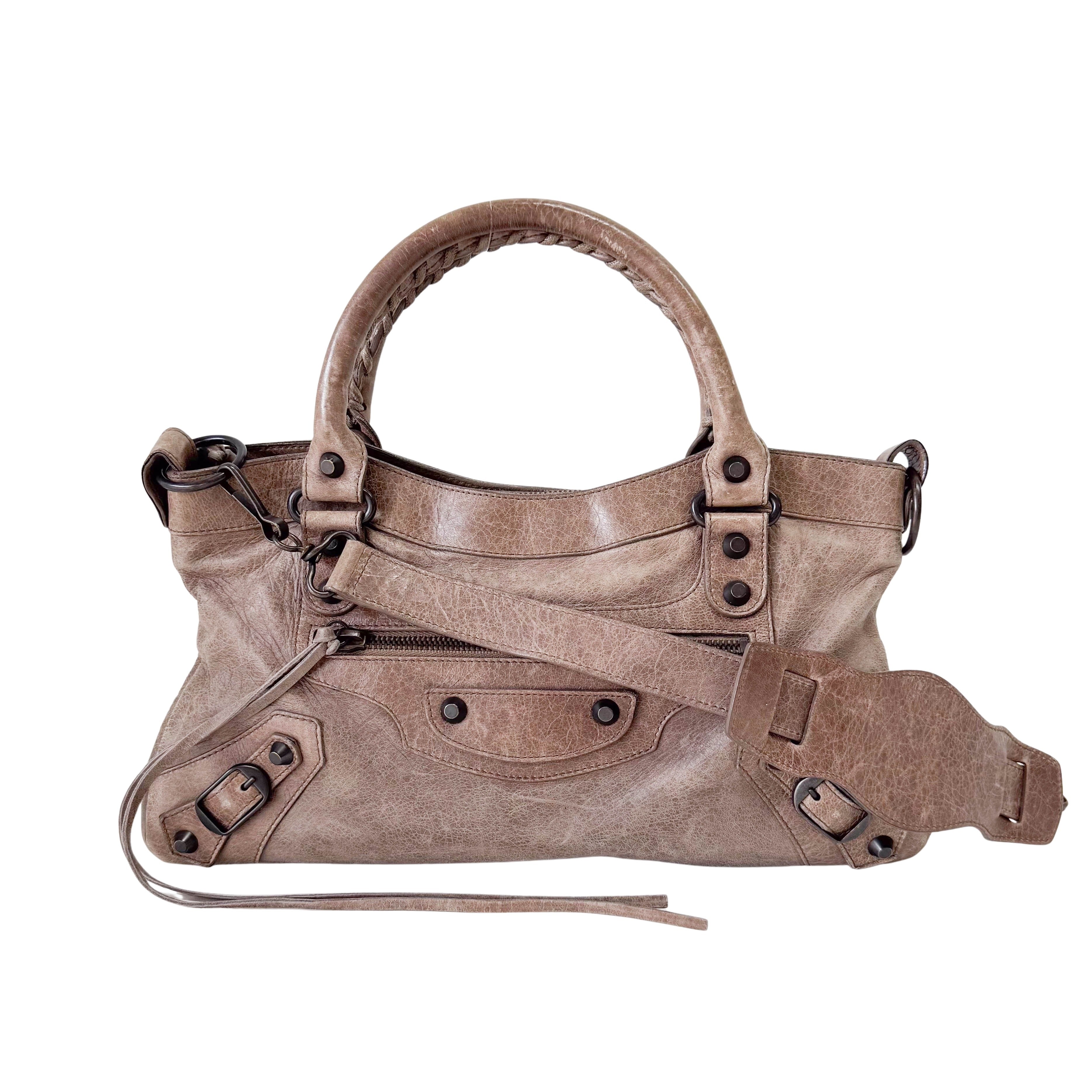 The First Mini in Beige Leather Bag