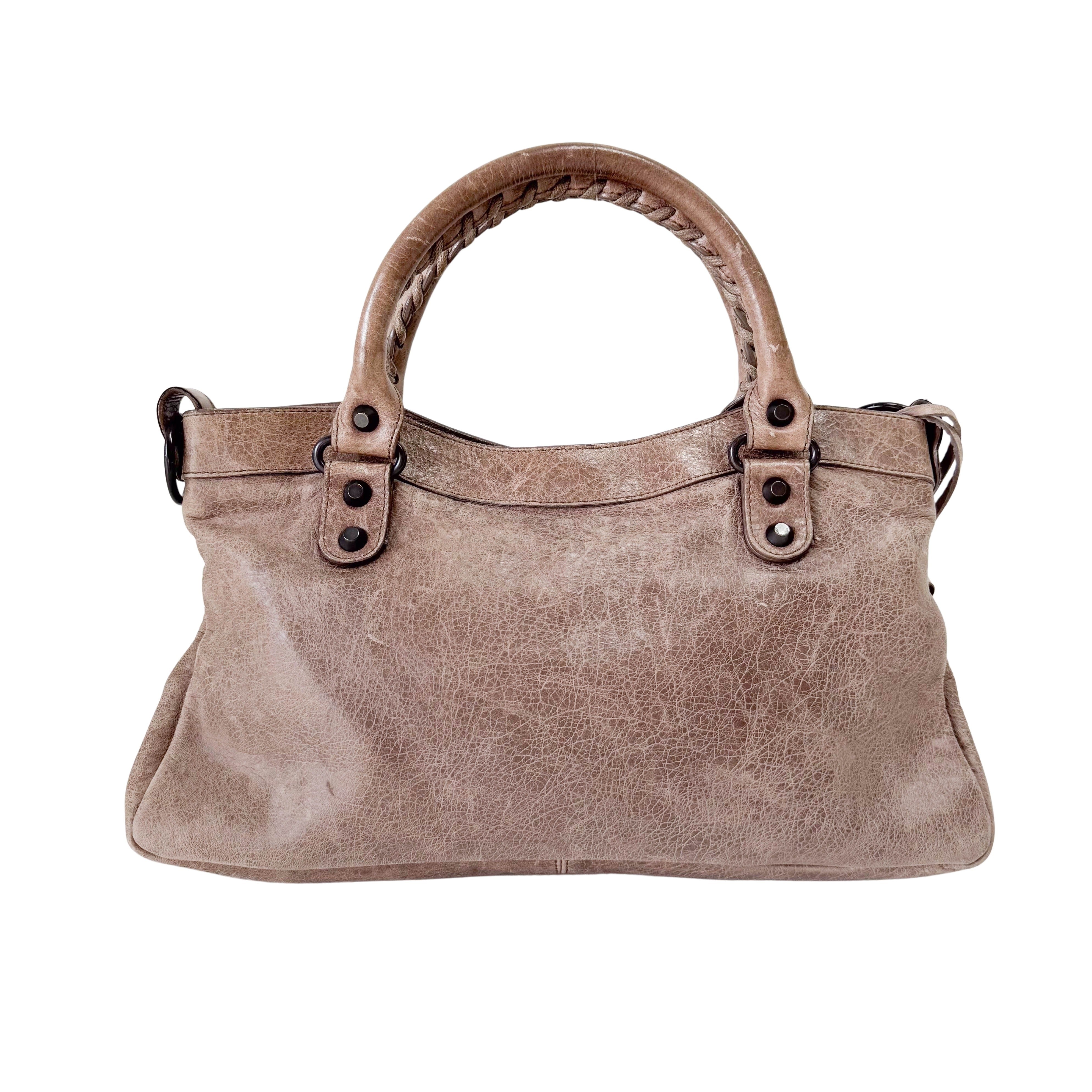 The First Mini in Beige Leather Bag