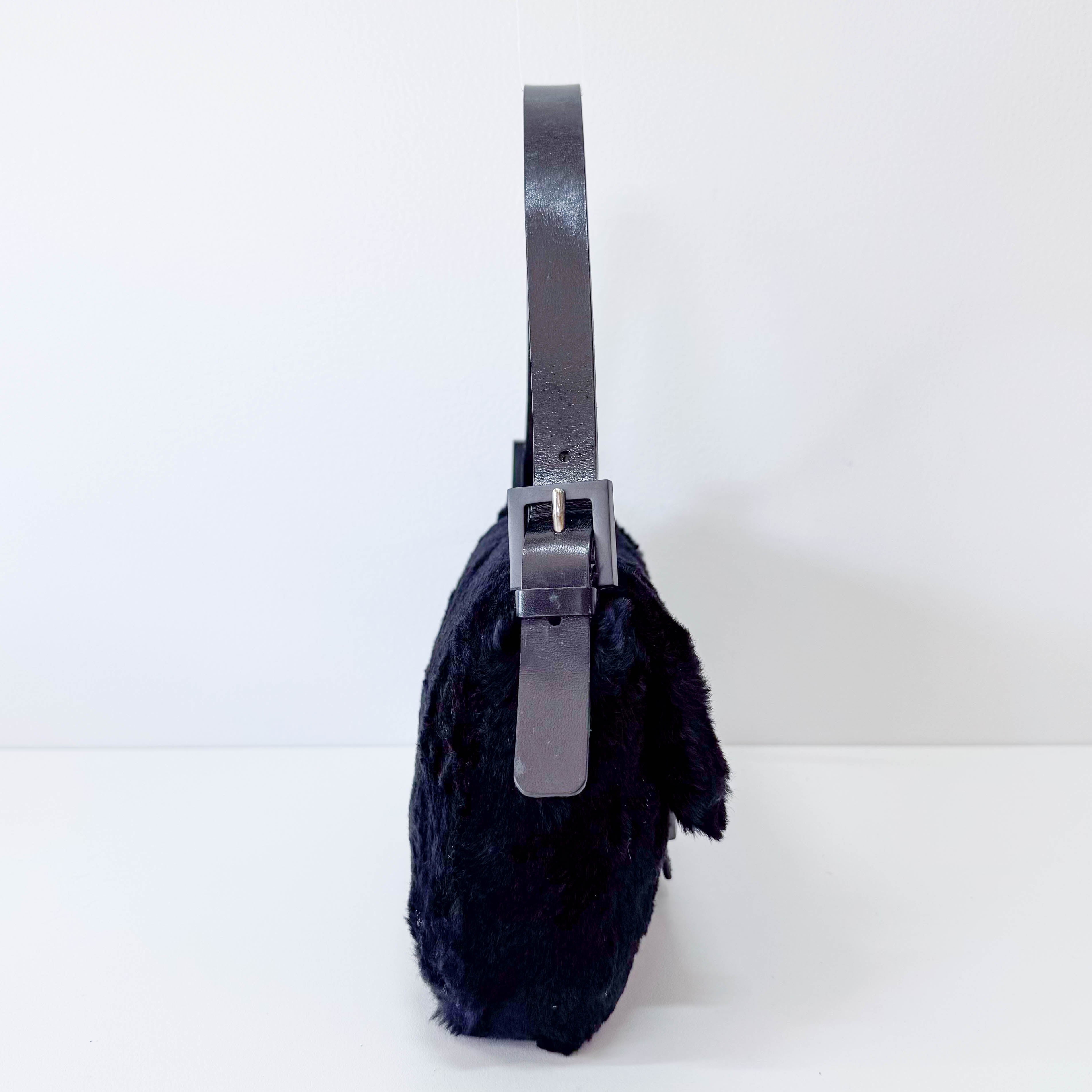 Baguette Black Rabbit Fur Bag