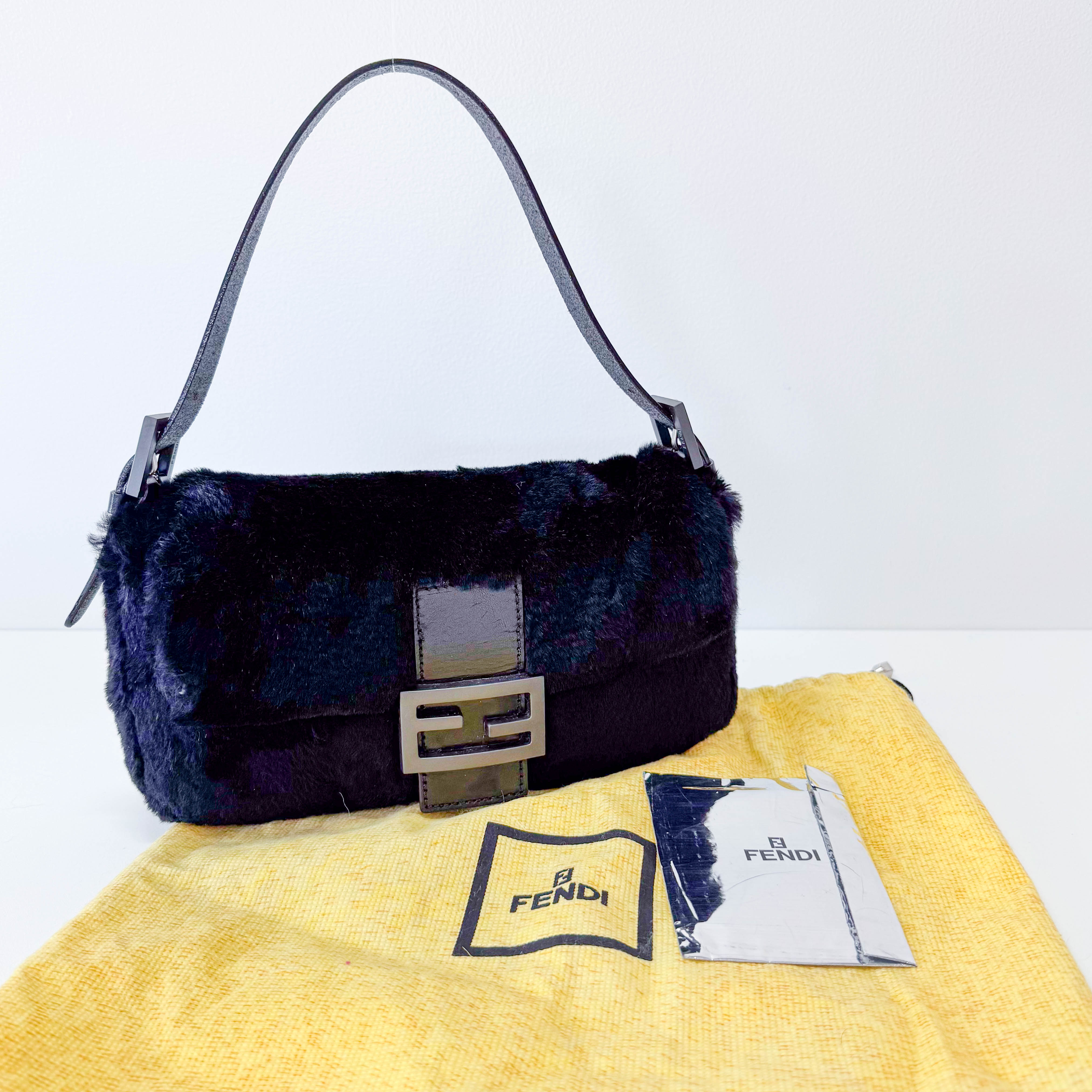 Baguette Black Rabbit Fur Bag