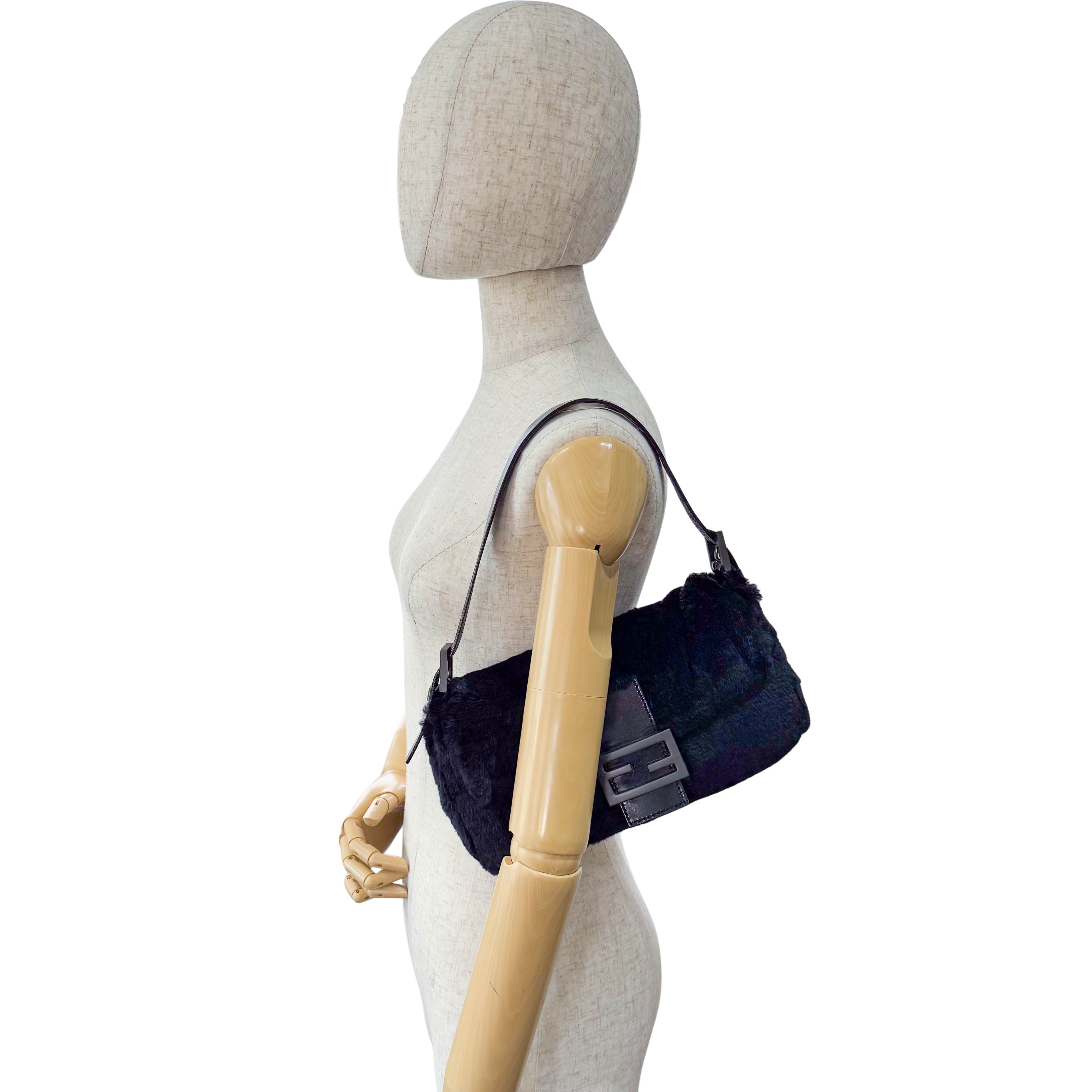 Baguette Black Rabbit Fur Bag