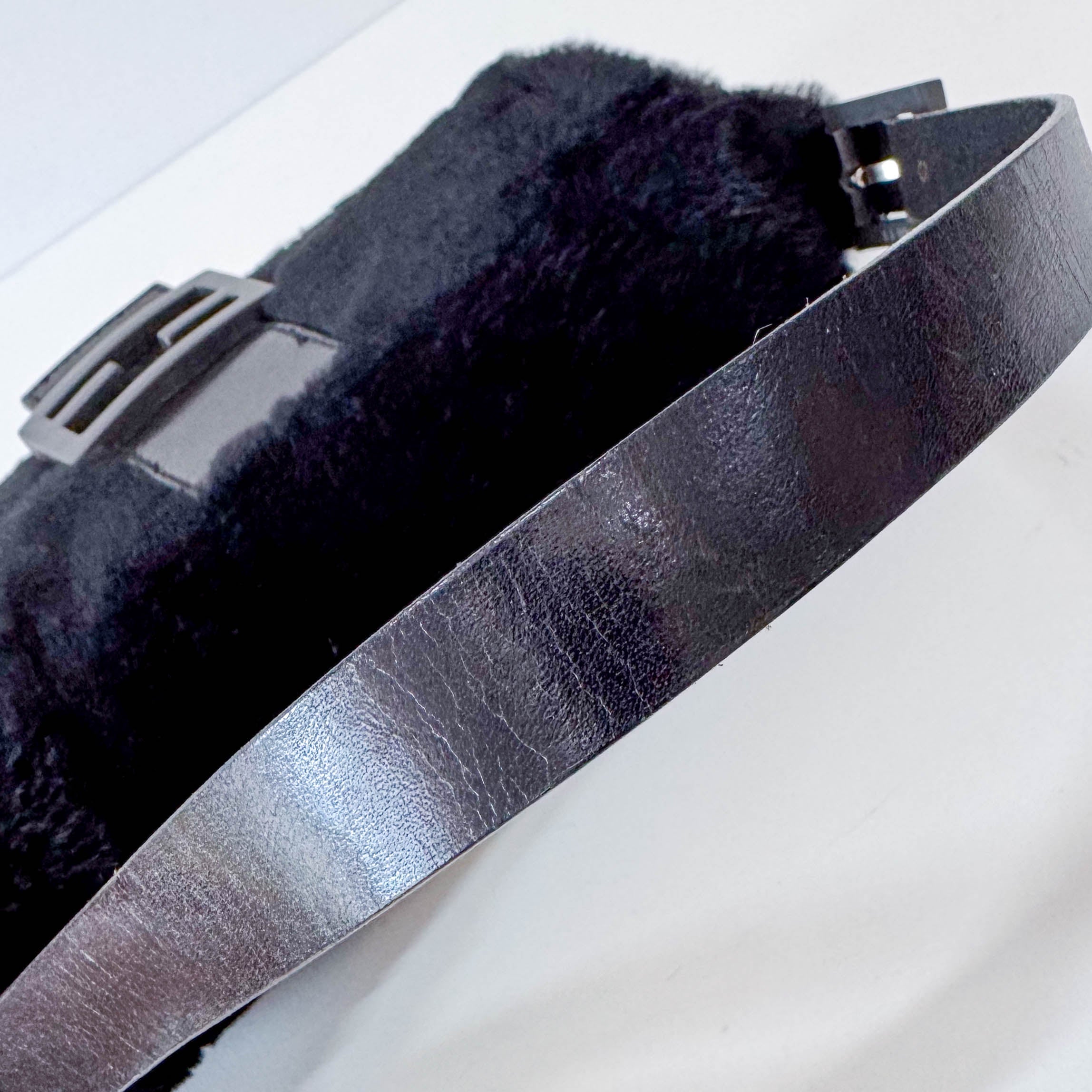 Baguette Black Rabbit Fur Bag
