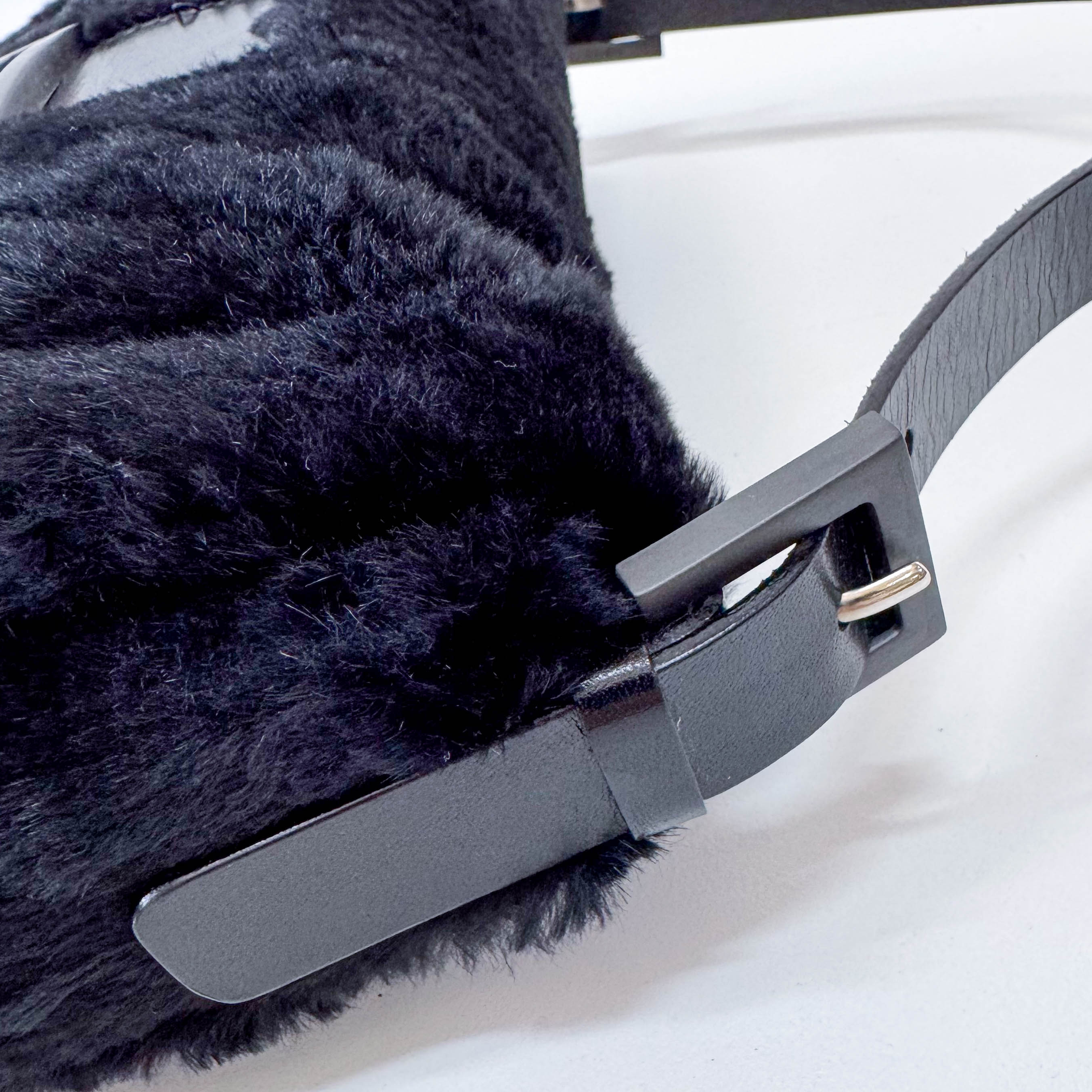 Baguette Black Rabbit Fur Bag