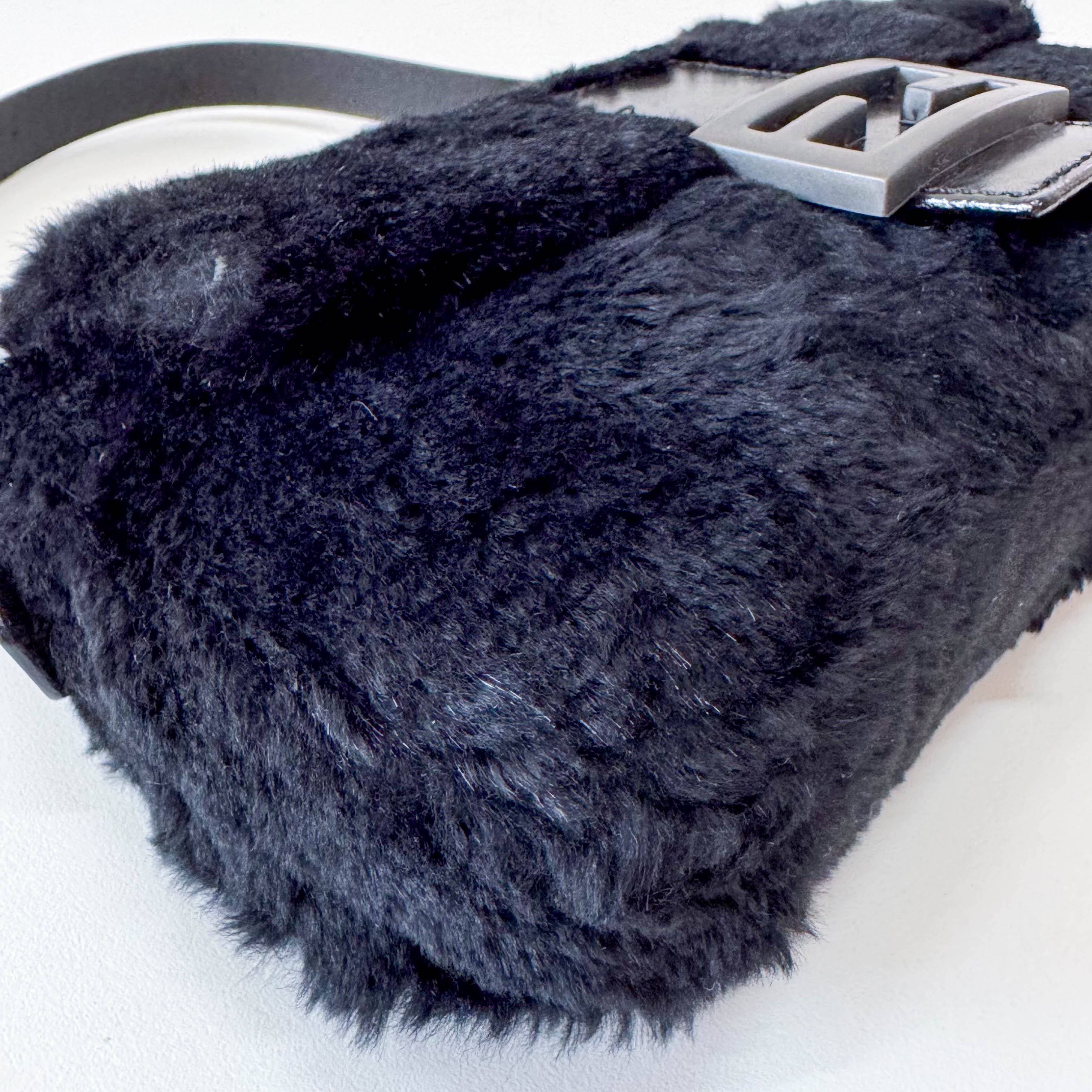 Baguette Black Rabbit Fur Bag