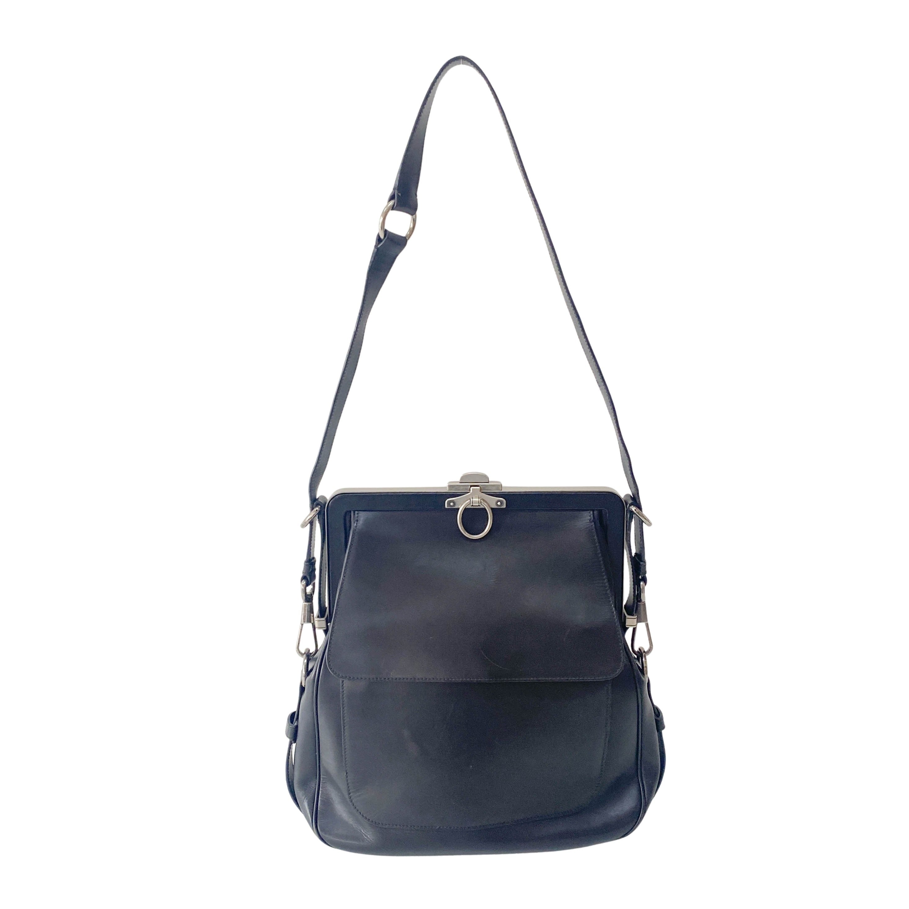 Rive Gauche Kiss-lock Black Leather Bag