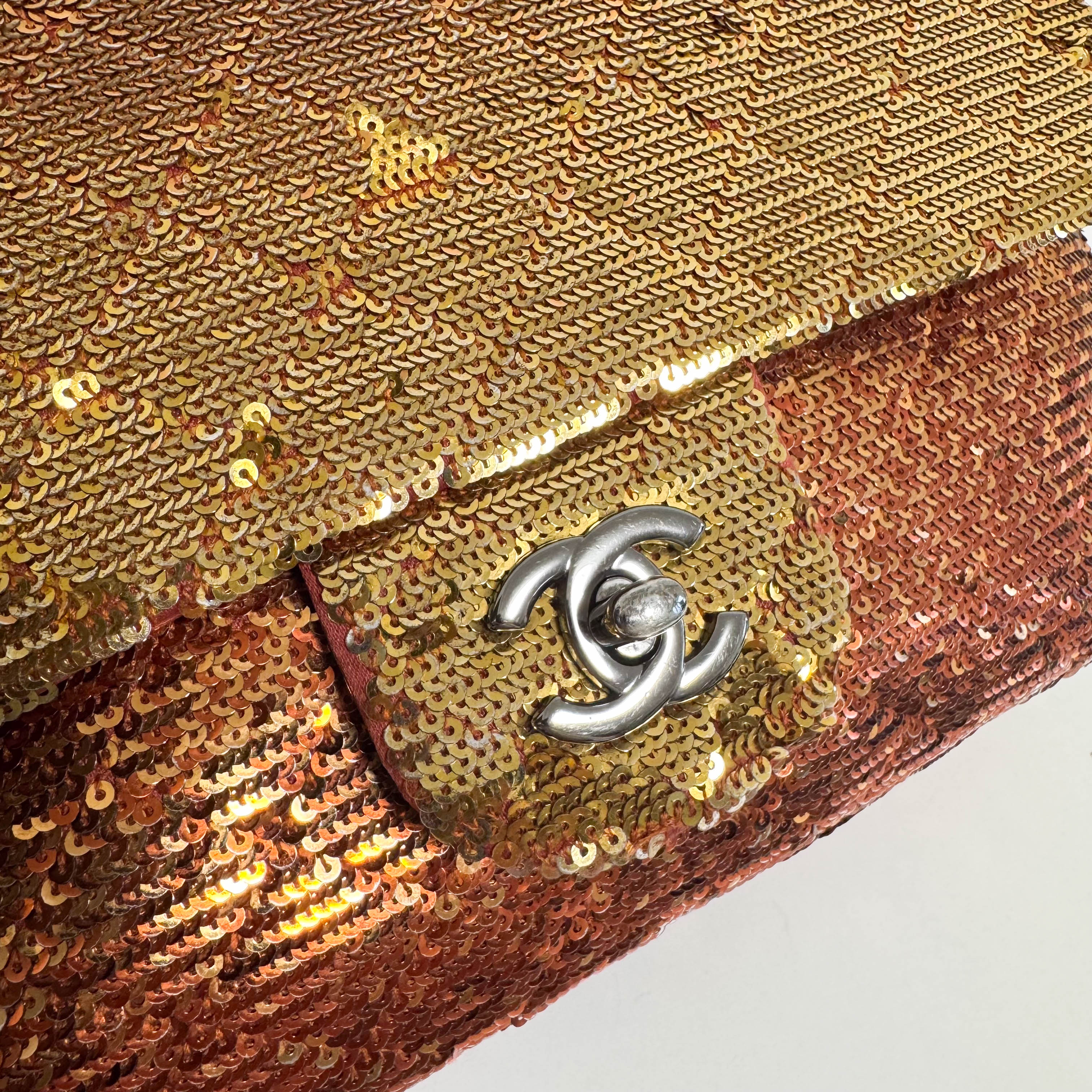 CC Flap Quilted Ombre Sequins Chain Shoulder Bag