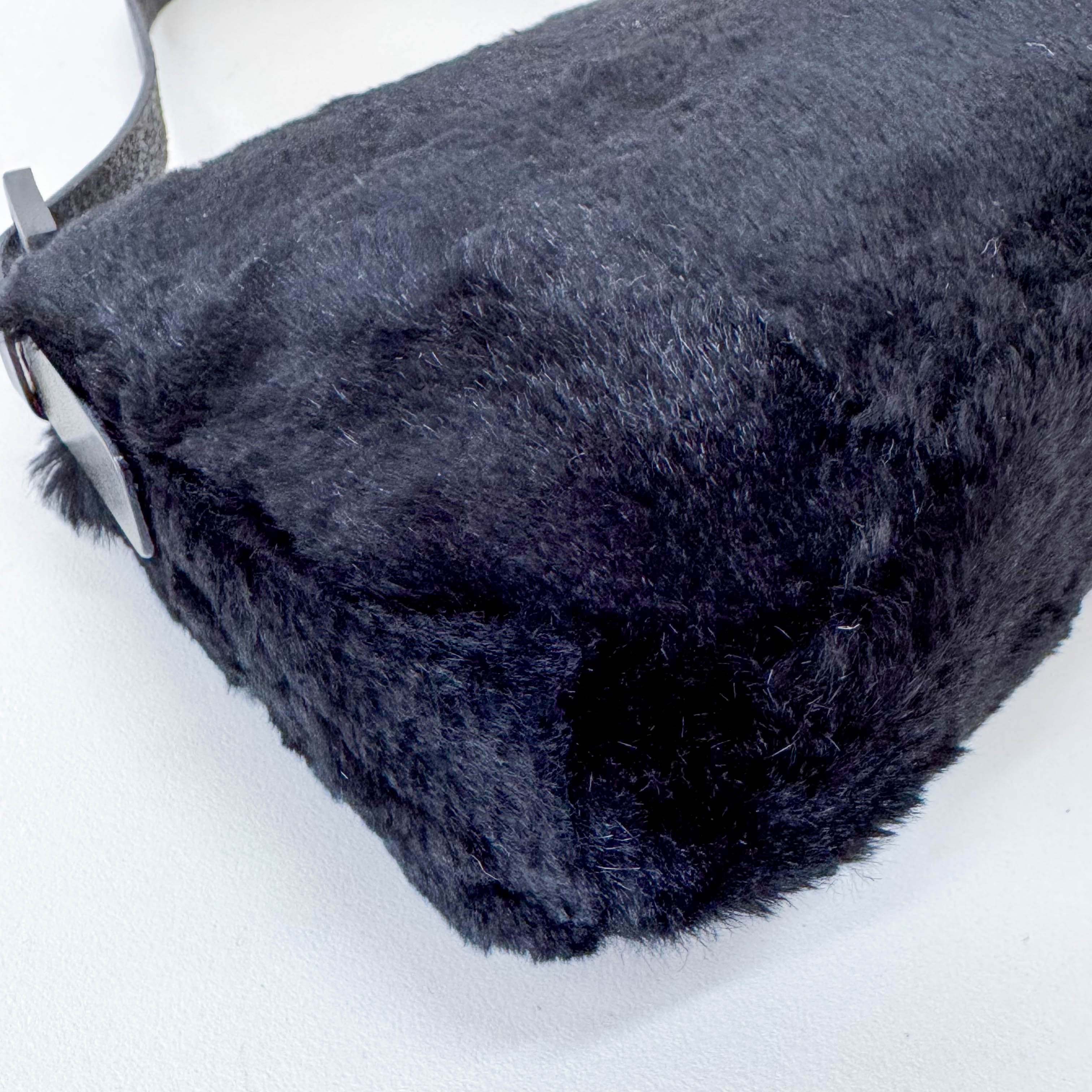 Baguette Black Rabbit Fur Bag