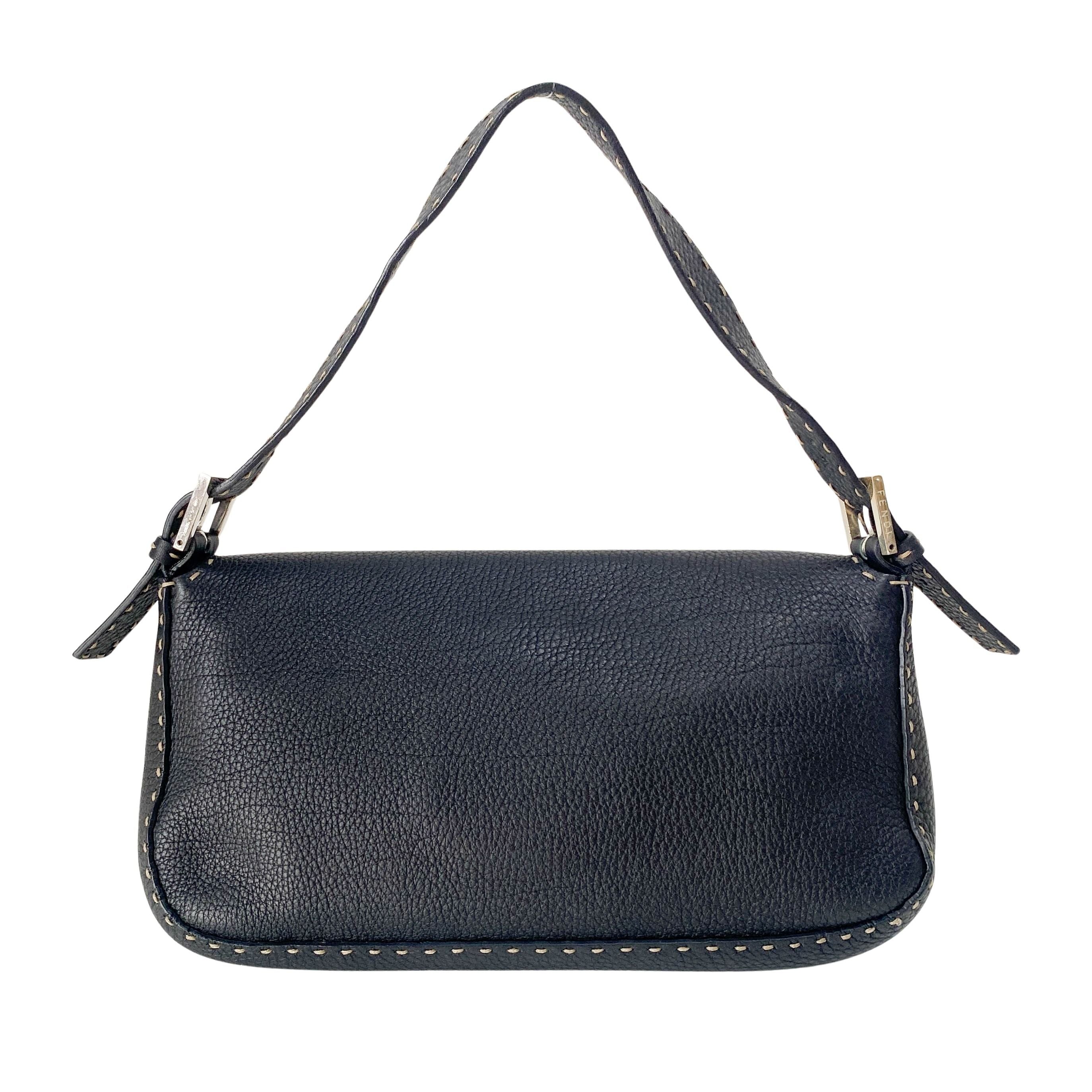 Selleria Baguette Black Grained Calfskin Leather Shoulder Bag