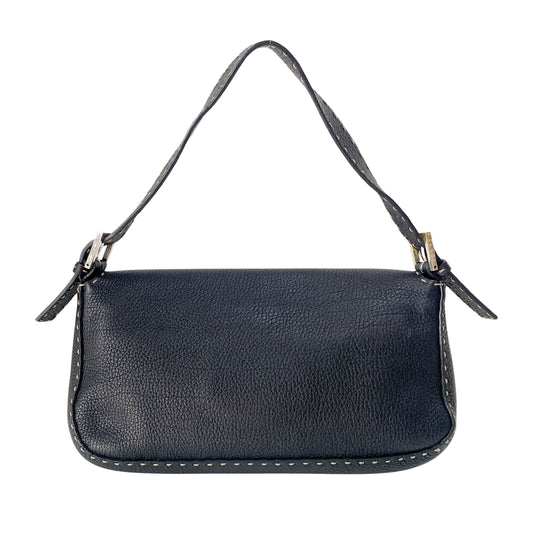 Selleria Baguette Black Grained Calfskin Leather Shoulder Bag