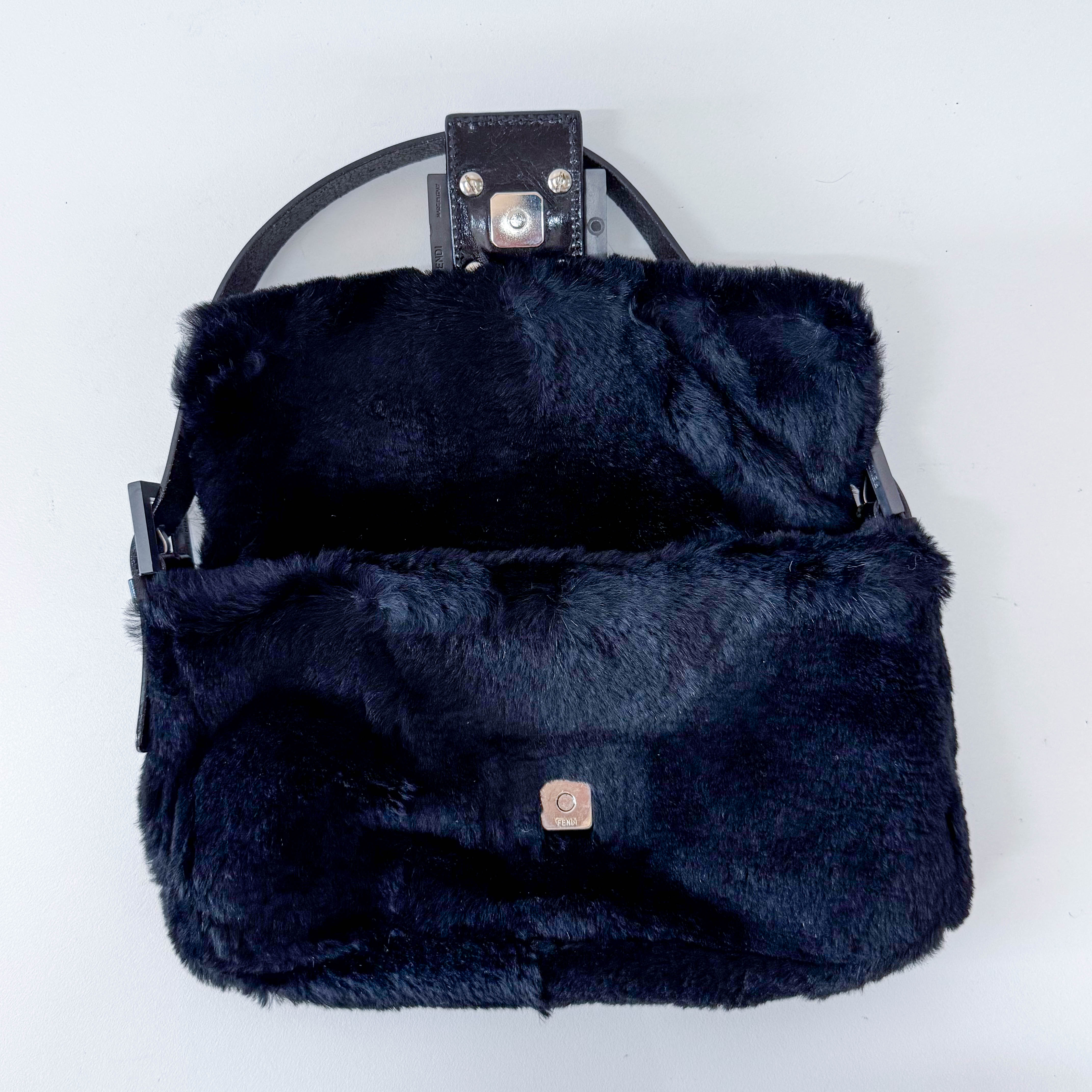 Baguette Black Rabbit Fur Bag