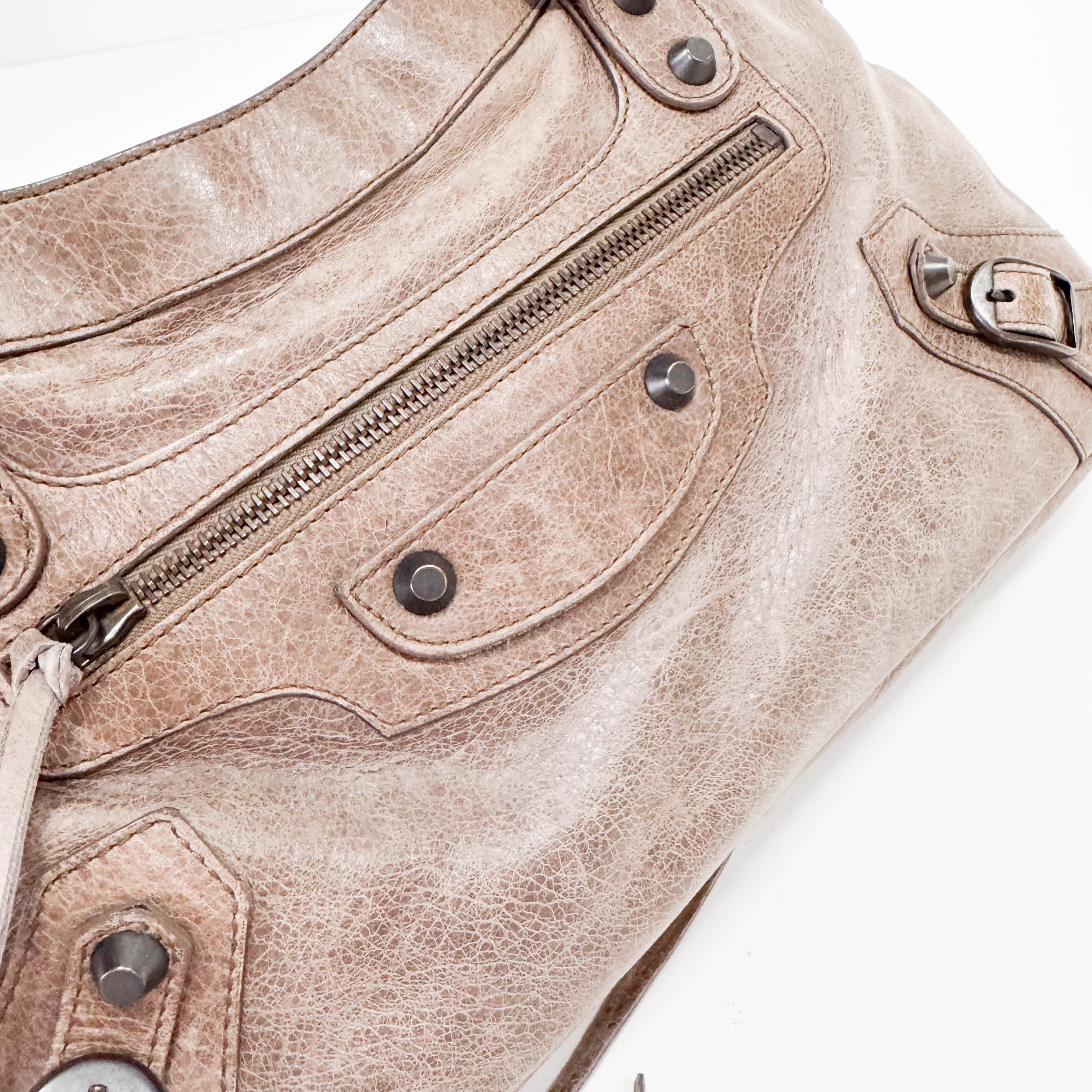 The First Mini in Beige Leather Bag